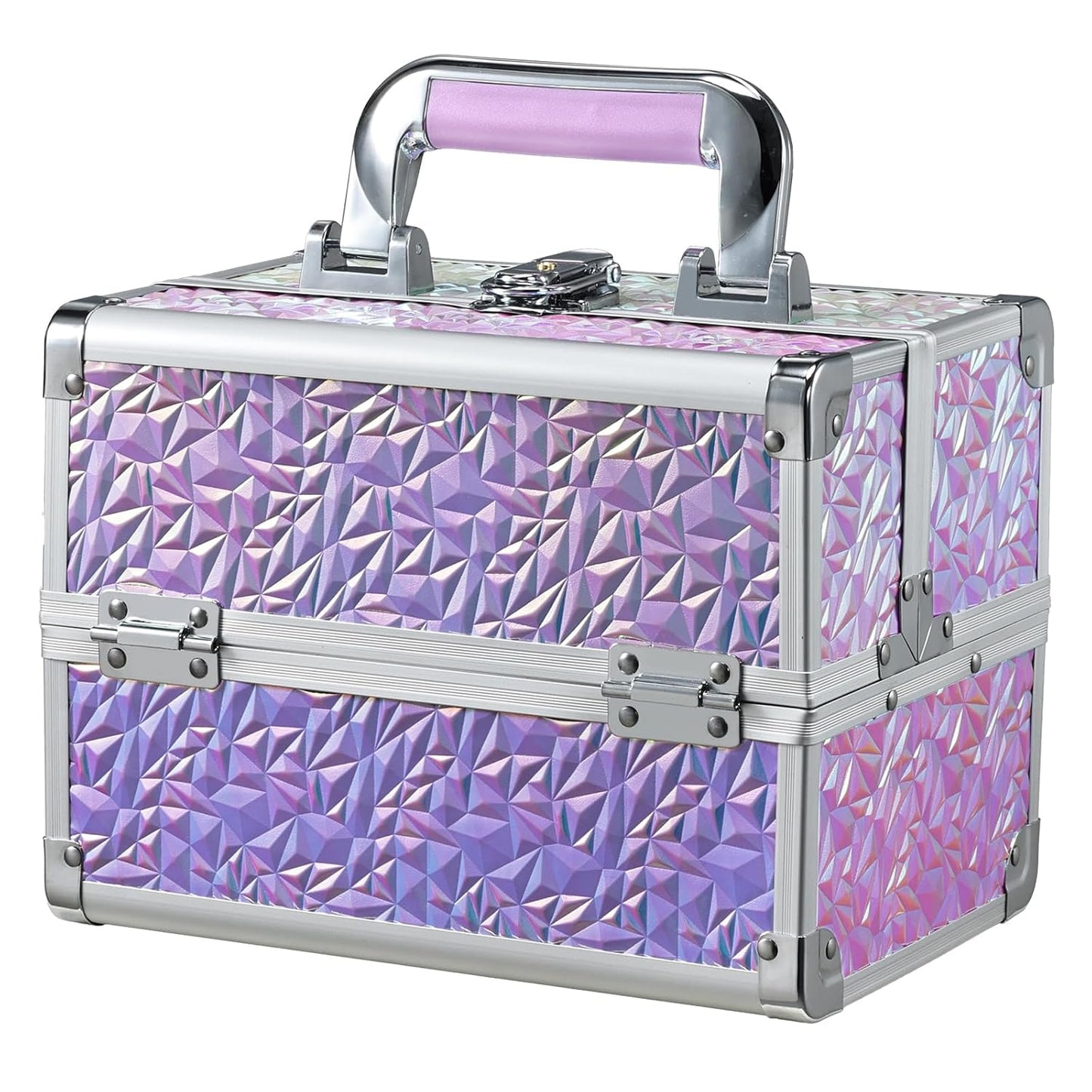 Makeup Organizer Portable Cosmetic Box Storage with 2 Trays Mirror Locking Make Up Travel Case