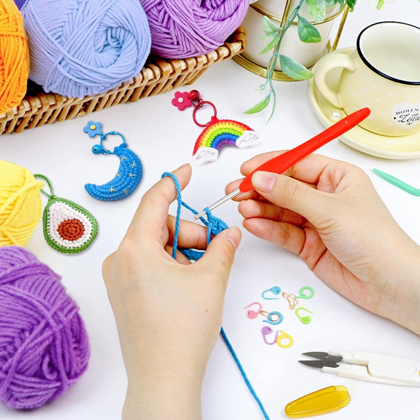 OMOMMD  113 Piece Crochet Kit with Yarn Set– 1600 Yards Assorted Yarn for Knitting and Crochet, 73PCS Crochet Accessories Set Including Ergonomic Hooks, Knitting Needles & More Ideal Beginner Kit