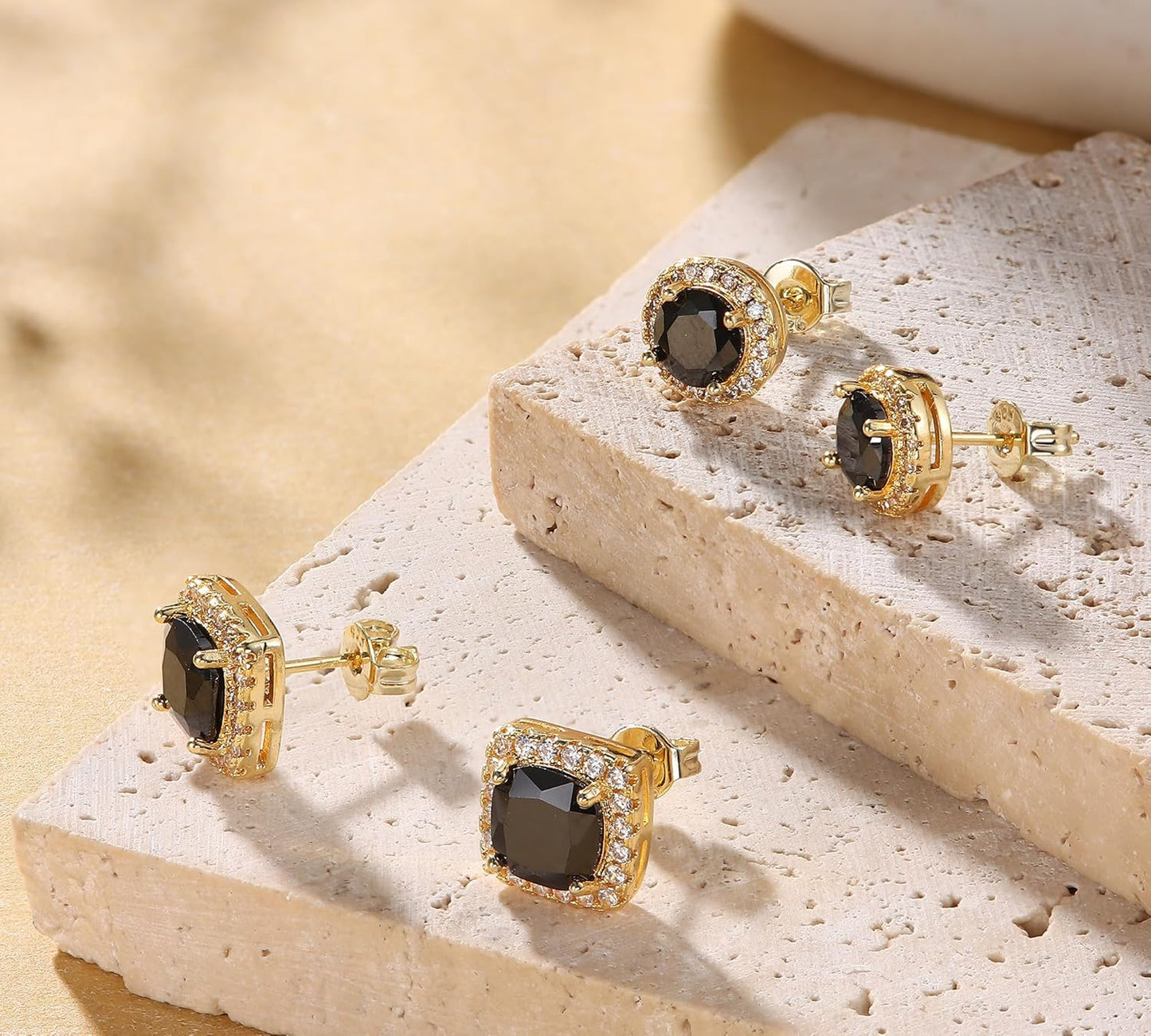 Hayoso 18K Gold Plated Halo Stud Earrings 925 Sterling Silver Cubic Zirconia Stud Earrings Round Square Diamonique Stud