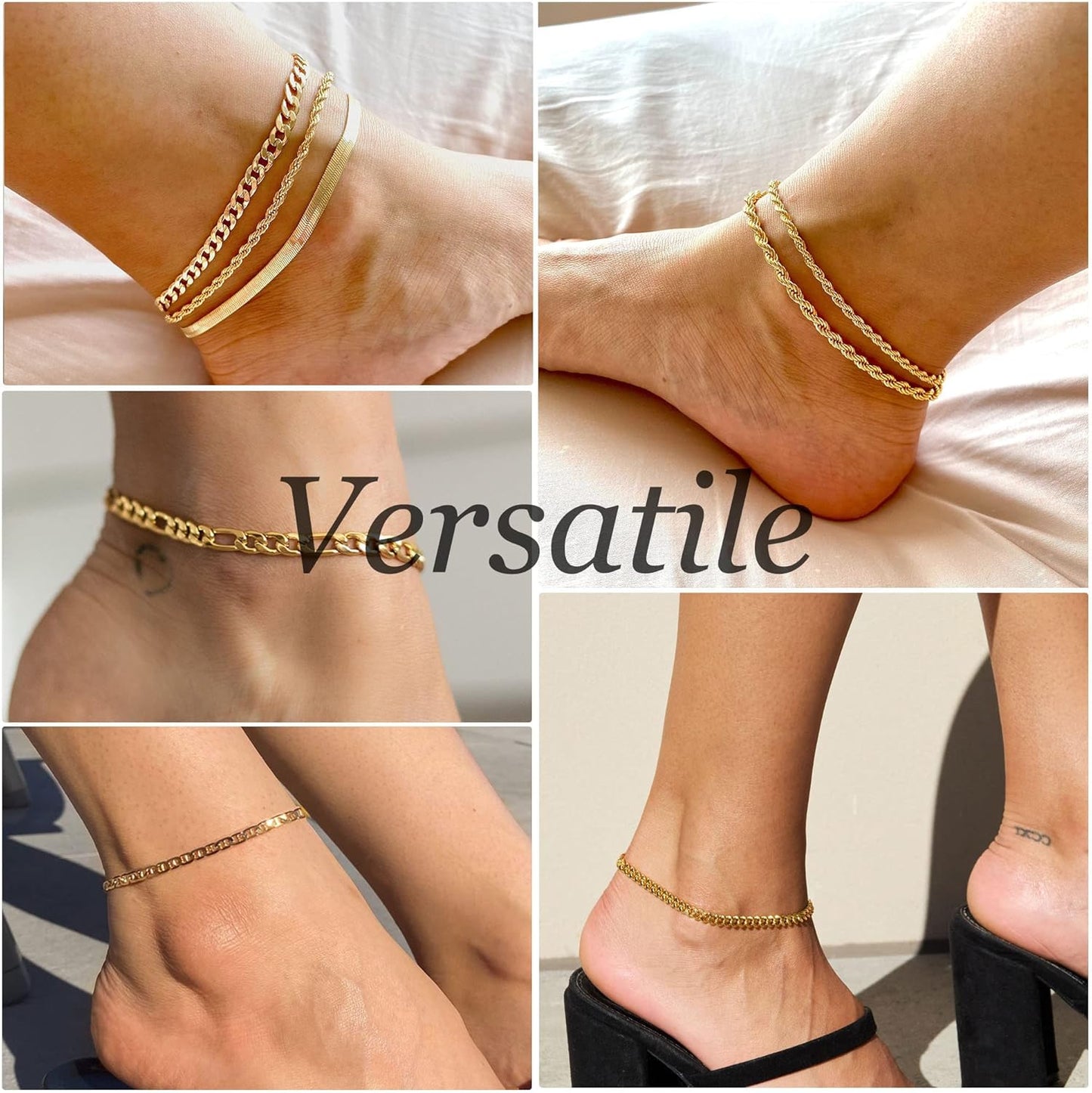 Gold Bracelets - Real 14K Women's Cute Tennis Cubic Beaded Link Paperclip Dainty Bracelet Pack