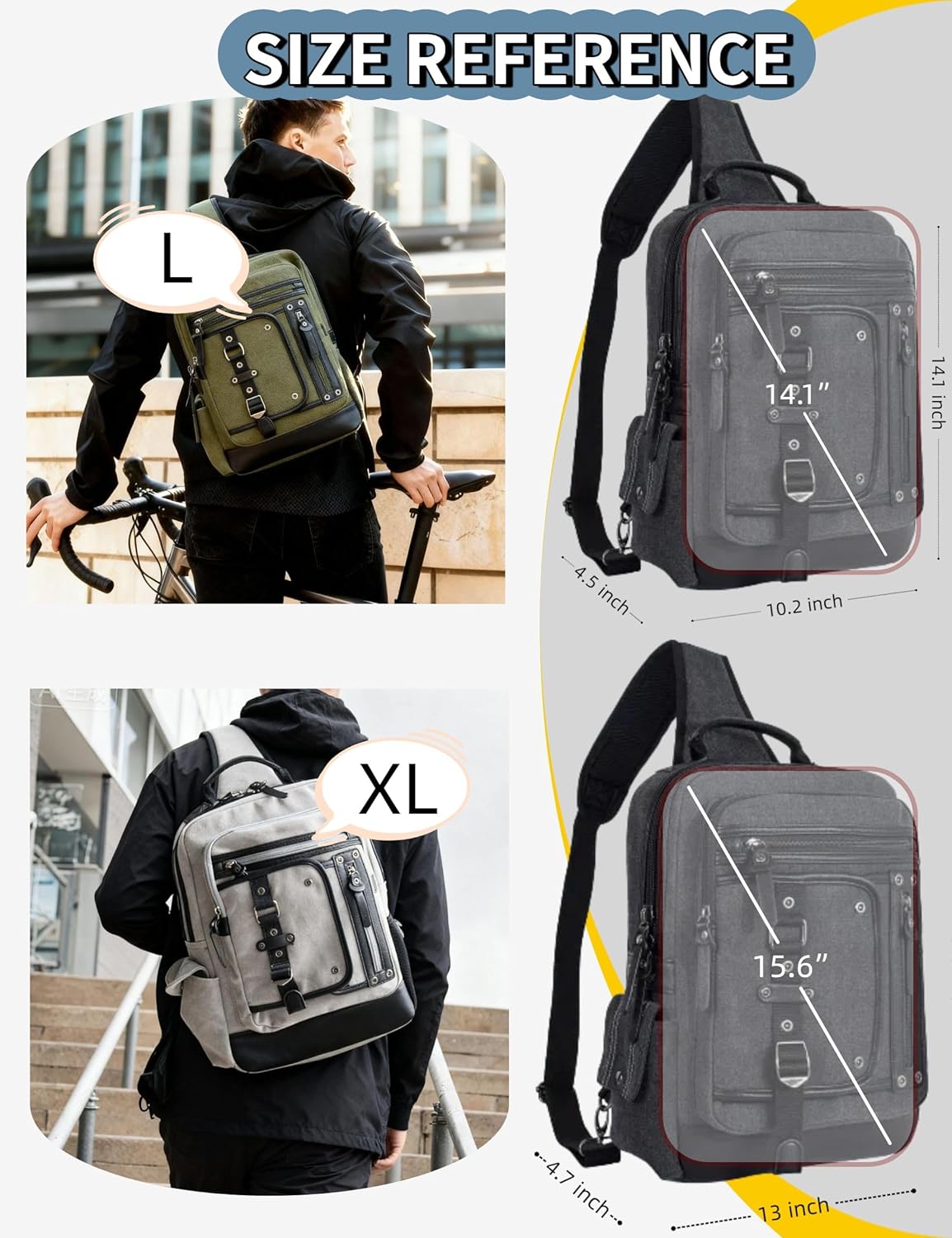 Messenger Bag for Men Canvas Sling Bag Crossbody  Laptop Shoulder Bag Hiking Daypacks Casual
