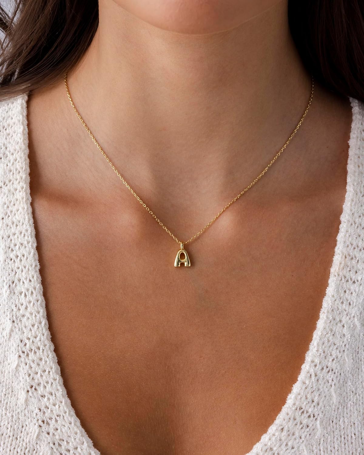 Personalized 14K Gold Initial Necklace - Chunky Bubble Letter Pendant