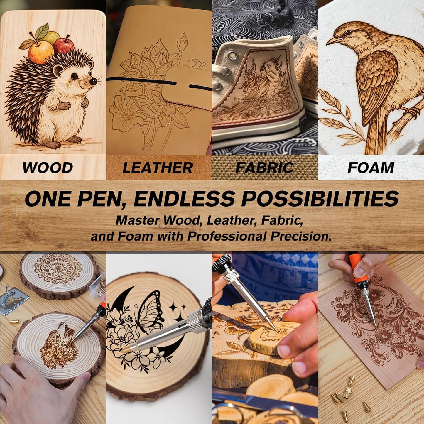 OMOMMD Wood Burning Kit - 81Pcs All-in-One Wood Burning Tool Pen Adjustable Temperature Wood Burner Kit Crafts Gifts for Adults & Teens, Woodburning Kits for Beginner Pyrography
