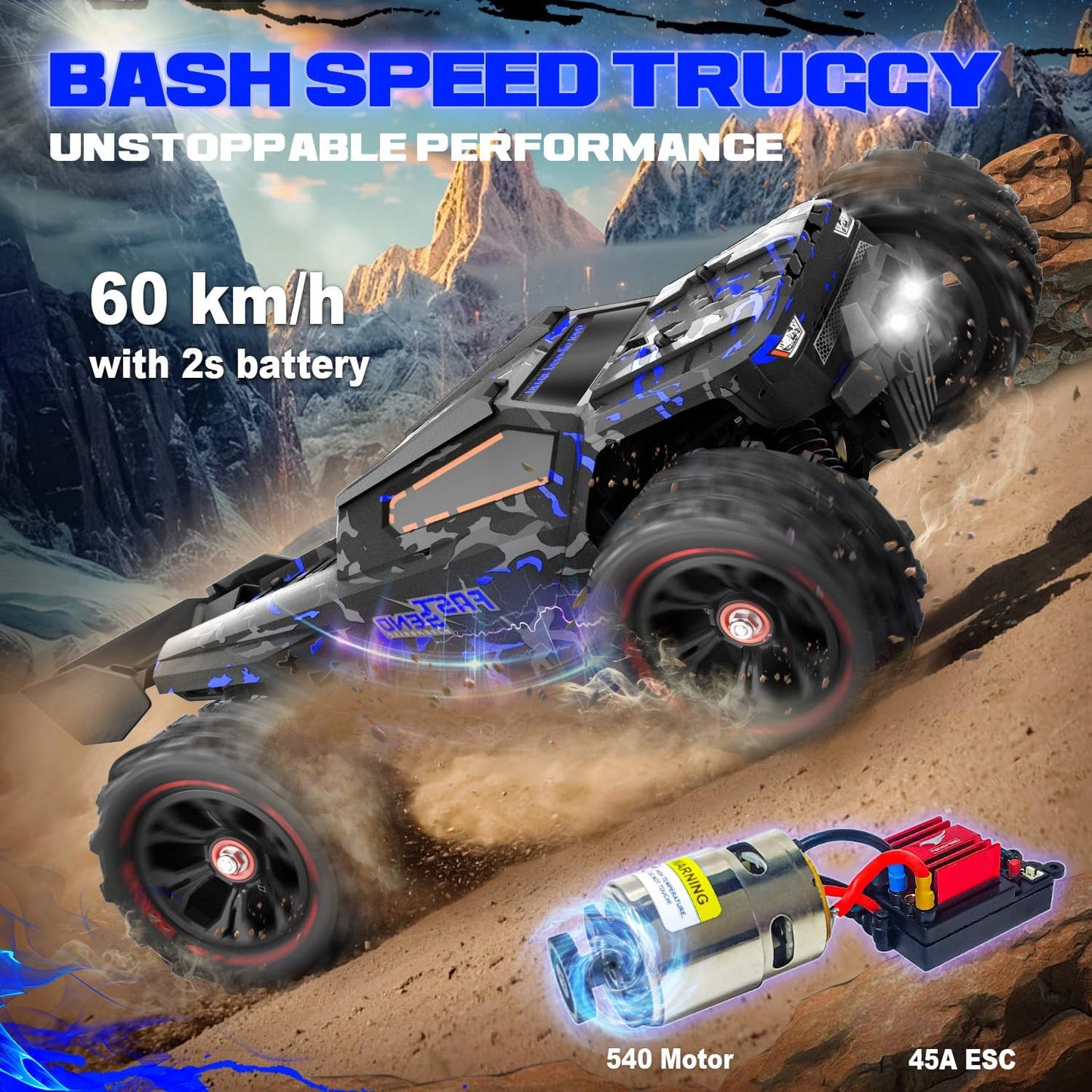 OMOMMD 1:14 Scale RC Cars for Adults, 60KPH High Speed RC Truggy, 4X4 Off-Road Remote Control Truck, Waterproof Electric Car with 2S Battery, All Terrain RC Vehicle for Snow, Sand, Beach & Rocky Surfaces