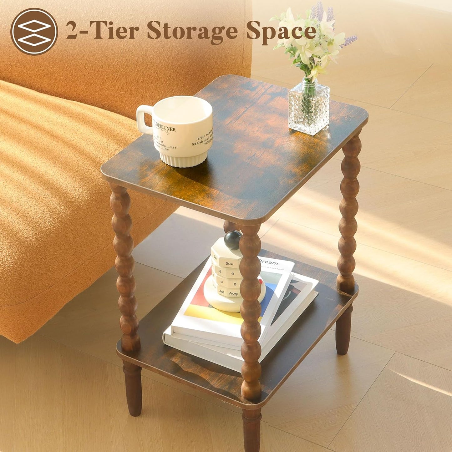 Side Table, Small End Table with Storage Shelf, 2-Tier Small Coffee Tables Living Room