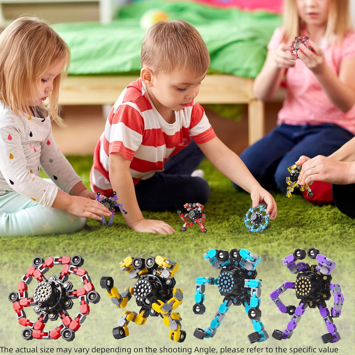 OMOMMD Easter Basket Stuffers,Transformable Fidget Spinners Toys 4 Pcs for Kids and Adults Stress Relief Sensory Toys for Boys and Girls Age 8-13 Fingertip Gyros Easter Party Favors Birthday Gifts for Teens