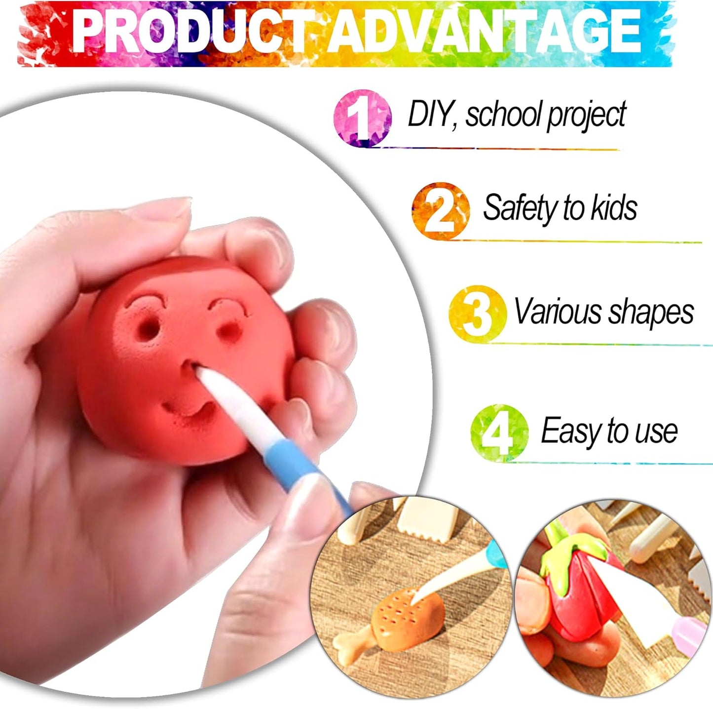OMOMMD Air Dry Clay Tools for Kids Ages 8+ Pottery Clay Tool Kit Plastic Clay Sculpting Tools Set for DIY Project, Modeling Polymer Clay Toys – Safe & Easy Grip for Beginners & Craft Lovers