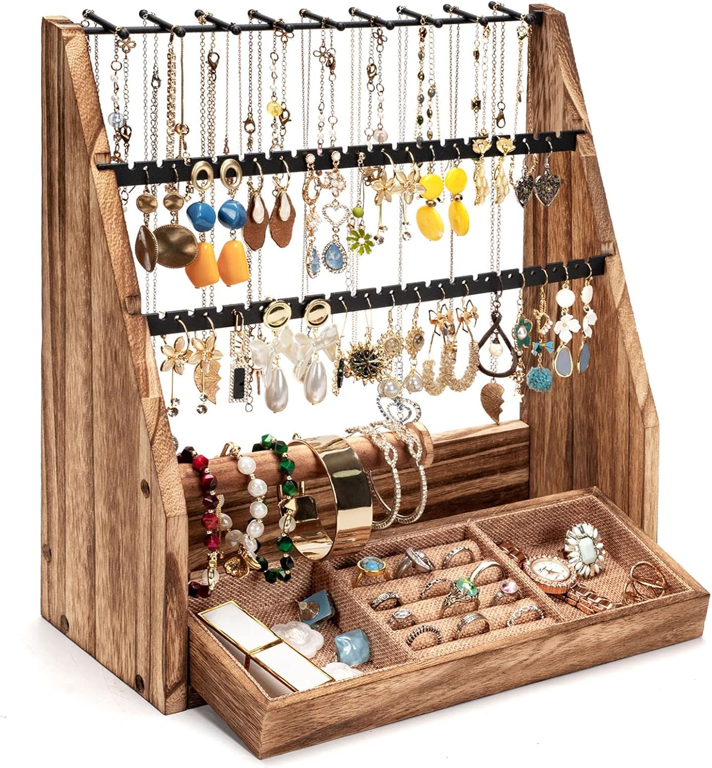 Jewelry Organizer Stand, 5 Layer Earring Holder Organizer with Necklace Holder, Organizer Display