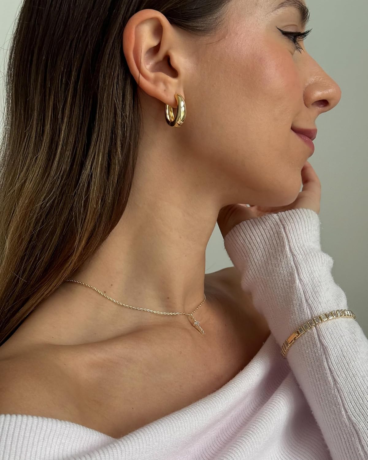 14K Gold Plated Sterling Silver Post Small Chunky Hoops Earrings | Thick Lightweight Gold Hoop Earrings for Women