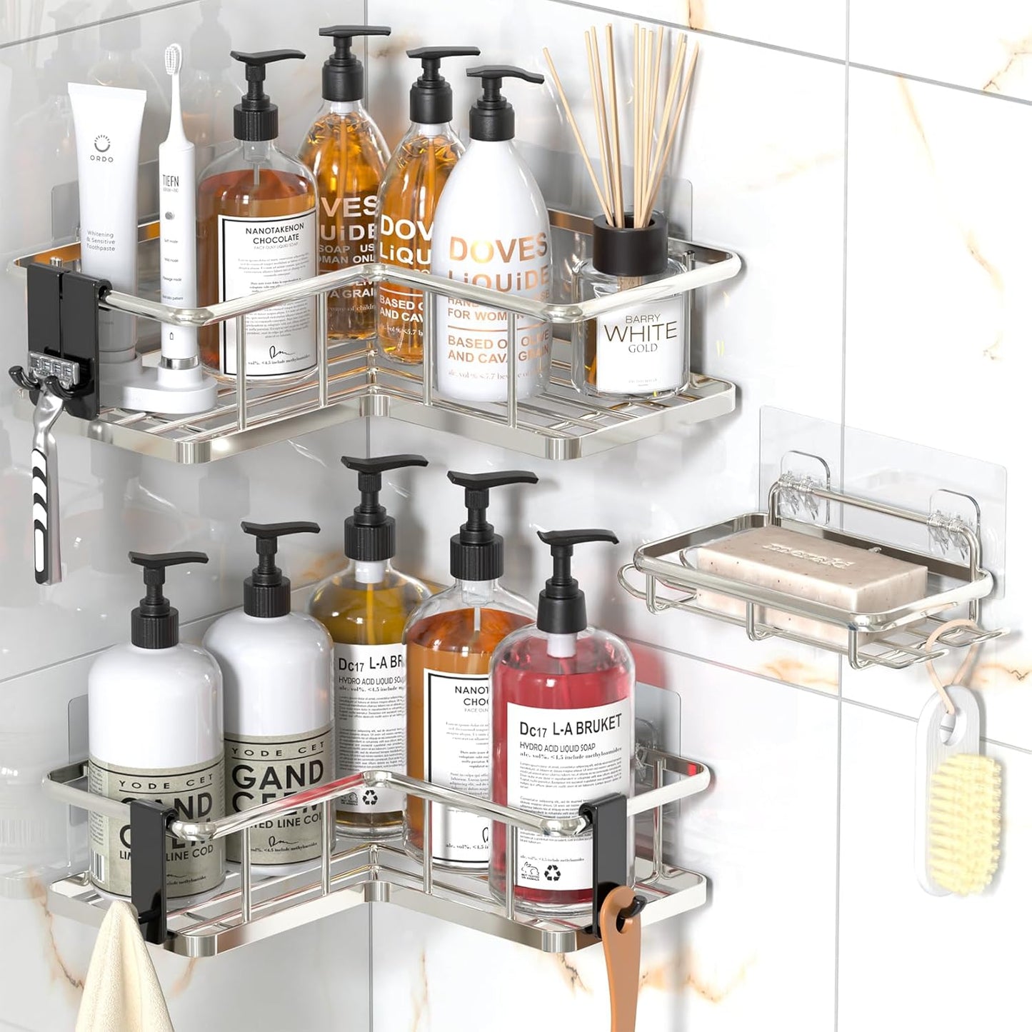 Shower Caddy Corner, 3-Pack Adhesive Rustproof Stainless Steel Shower Shelves, No Drilling