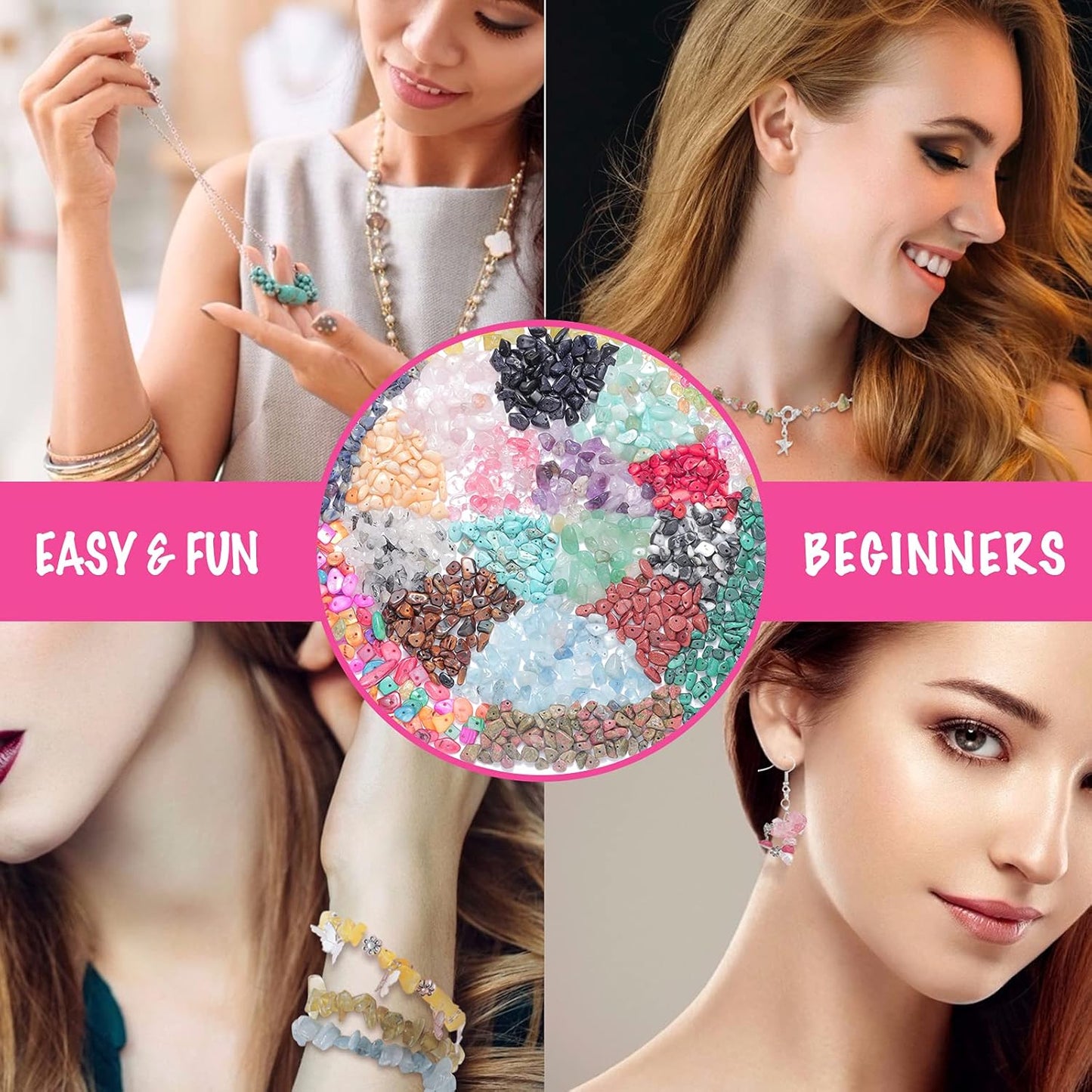 OMOMMD Jewelry Making Supplies Kit - 1587 PCS Beads, Crystal Beads, Jewelry Pliers, Beading Wire, Earring Hooks, Rings, Bracelets for Girls and Adults