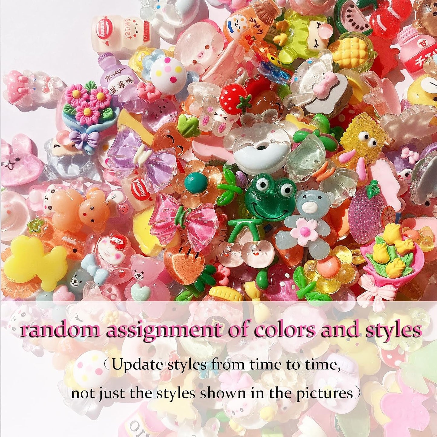 OMOMMD 60pcs Embellishments Cute Set, Flat Back Bulk Mixed Resin Ornament Scrapbooking Set