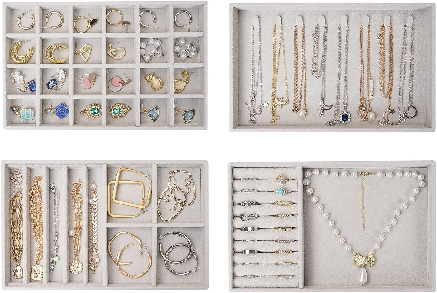 Stackable Jewelry Organizer Trays for Drawers, Storage for Earring Necklace Rings Bracelet with