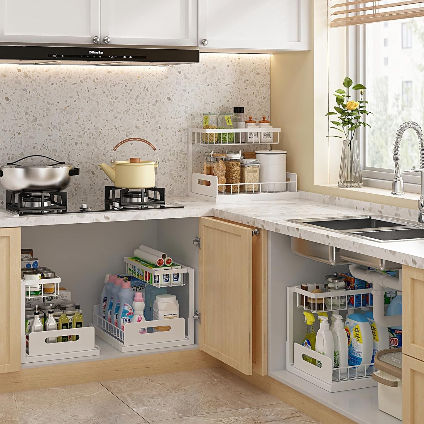 Under Sink Organizer, Pull Out Cabinet Organizer 2 Tier Slide Out Sink Shelf Cabinet Storage Shelves,2 Pack