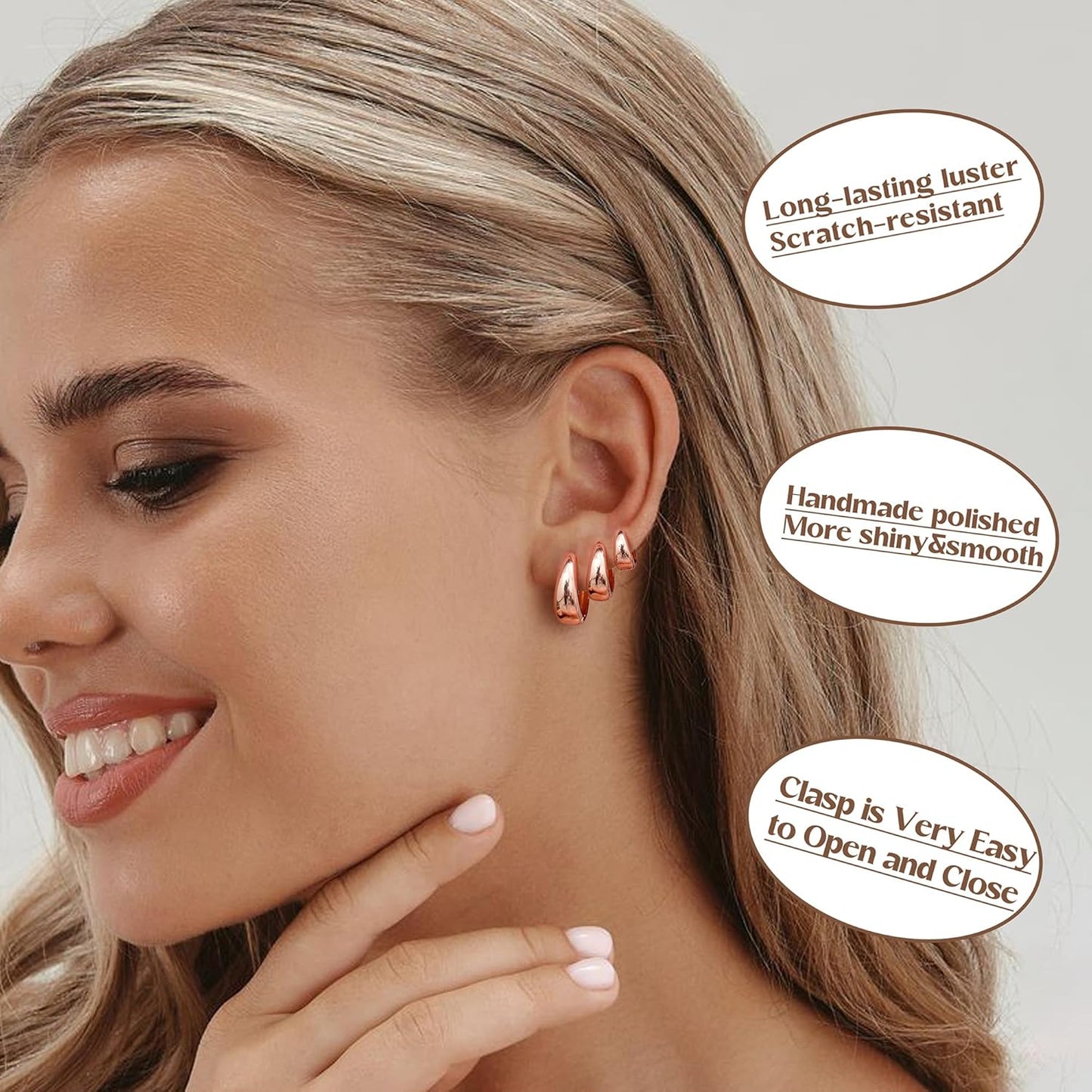3Pairs Gold Hoop Earrings Set for Women Chunky Gold Silver Earring 14K Gold Filled Small Huggie Hoops Lightweight Tiny