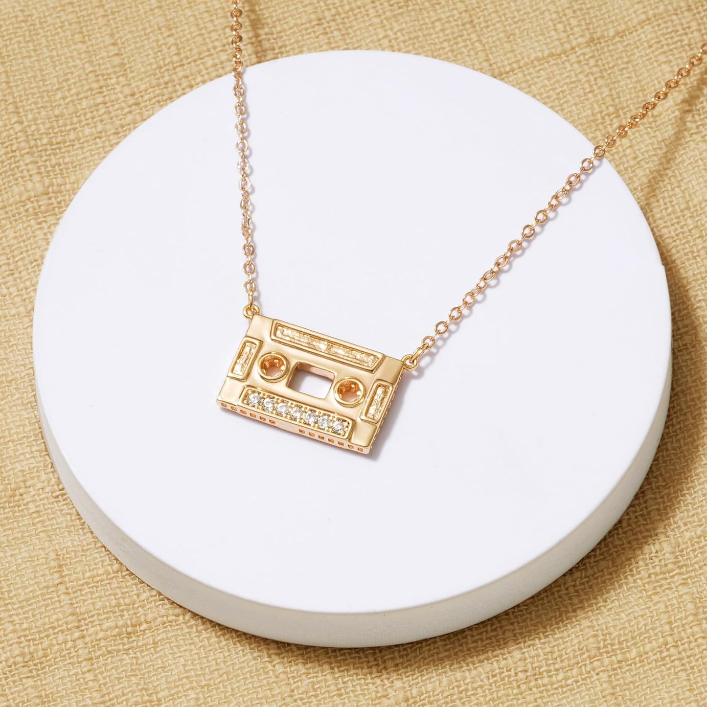 14K Gold Cassette Pendant Necklace - Handmade Minimalist Choker, Unique Gift for Women