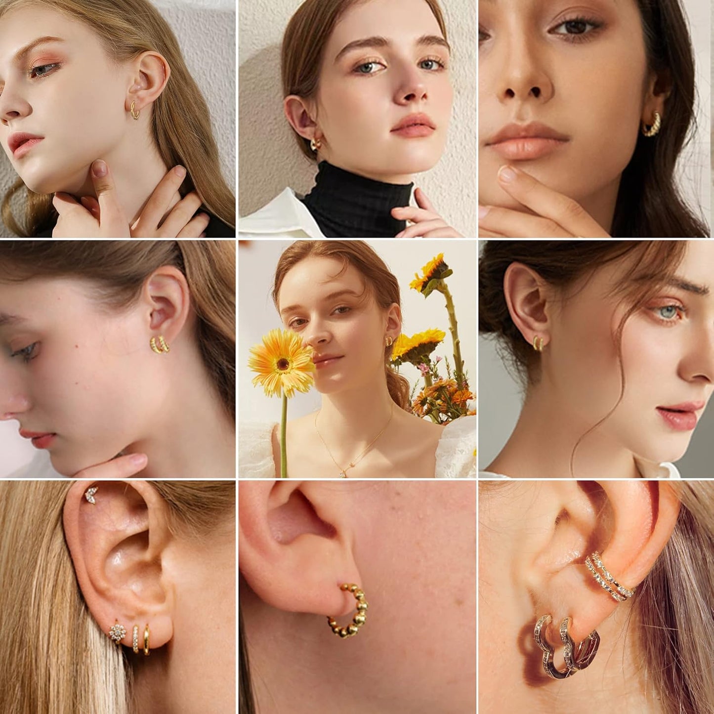 3 Pairs Small Huggie Hoop Earrings Set 14K Gold Hypoallergenic Lightweight Huggie Hoops Earrings for Women Girls
