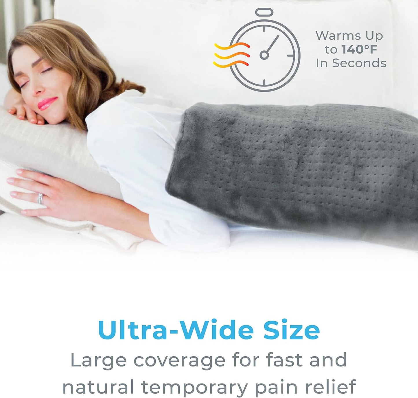 OMOMMD PureRelief Ultra-Wide Microplush Heating Pad - 20” x 24” XXL Size & 6 Heat Settings for Temporary Neck, Shoulder & Back Pain Relief - Moist Heat Option & Machine Washable (Gray)