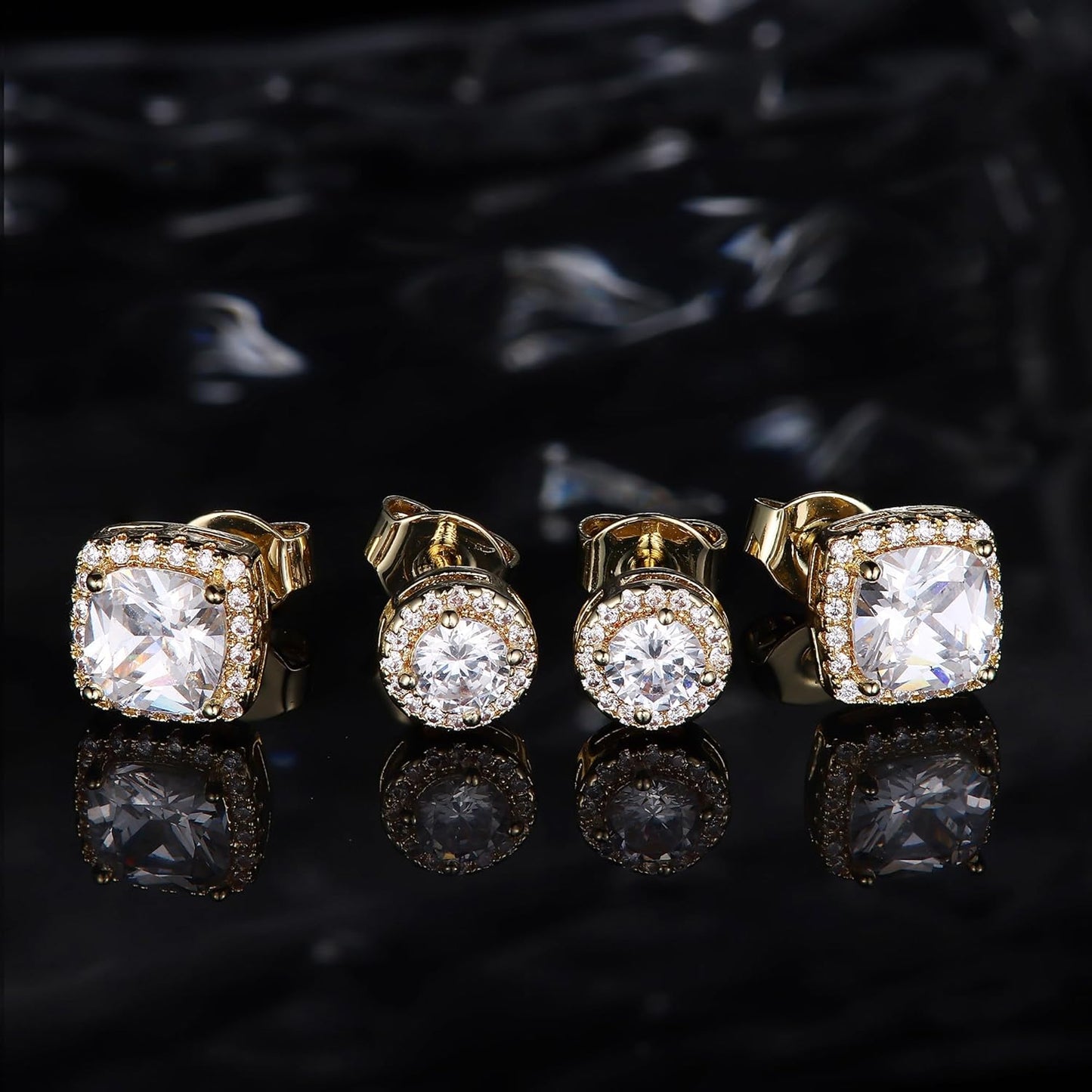 Hayoso 18K Gold Plated Halo Stud Earrings 925 Sterling Silver Cubic Zirconia Stud Earrings Round Square Diamonique Stud