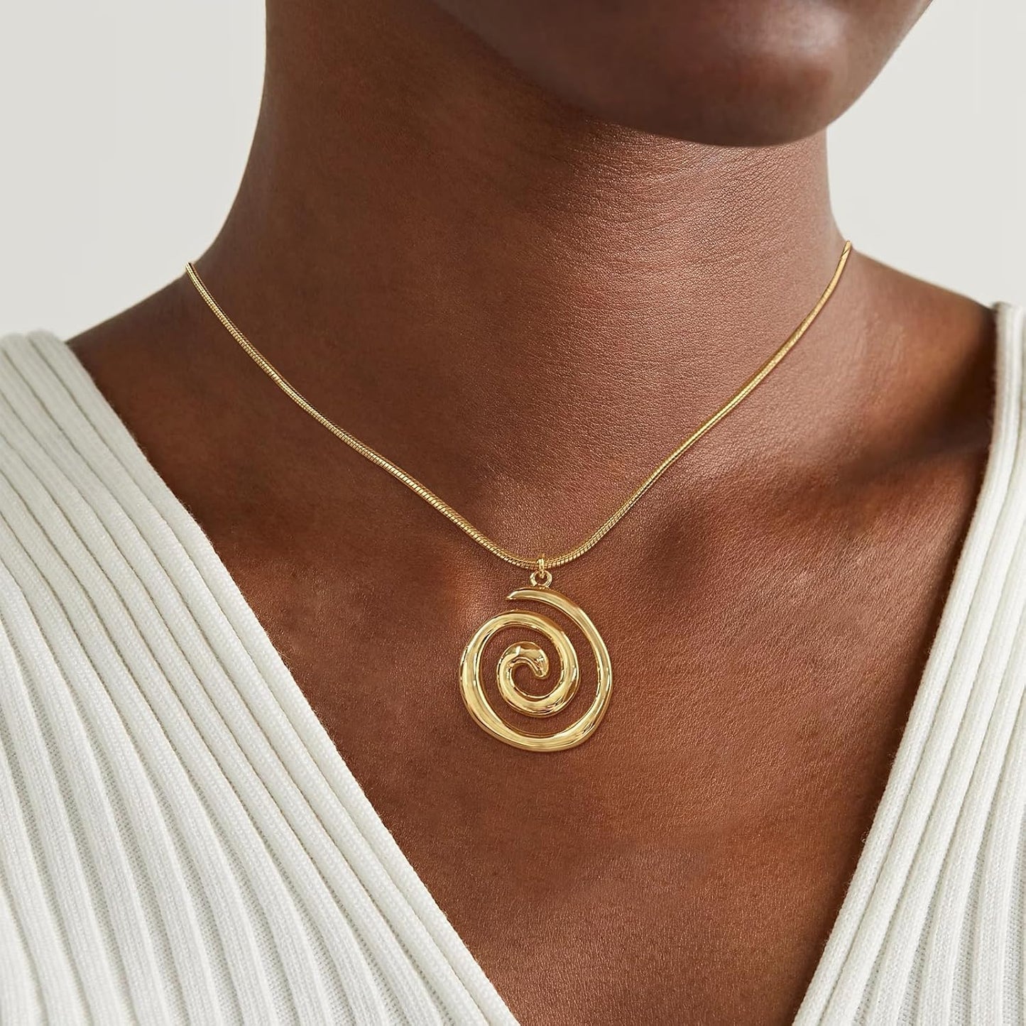 Women's Gold Boho Statement Necklace, Spiral Swirl Conch Pendant Beach Jewelry | Adjustable Summer Accessories Gift