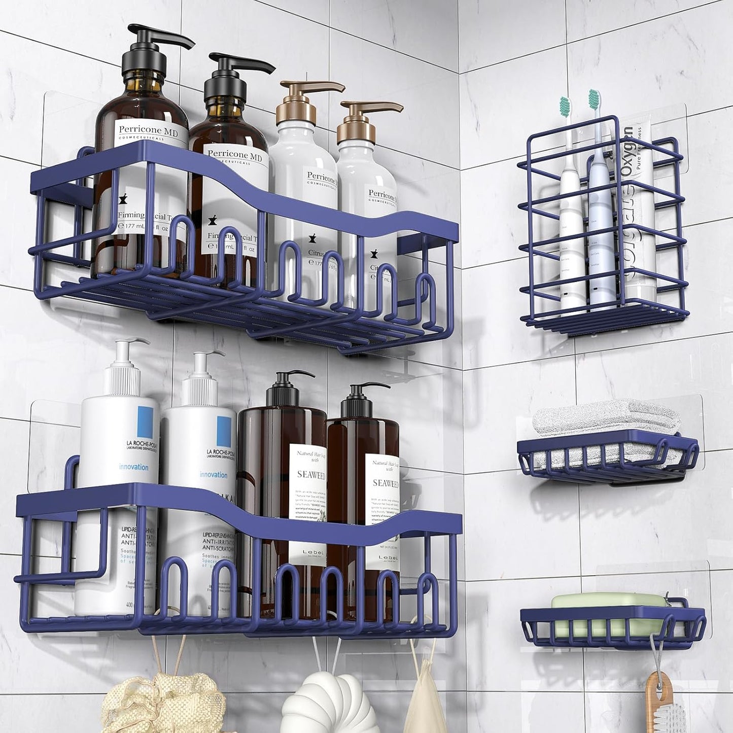 Adhesive Shower Caddy, 5 Pack Rustproof Stainless Steel Bath Organizers , No Drilling Shelves