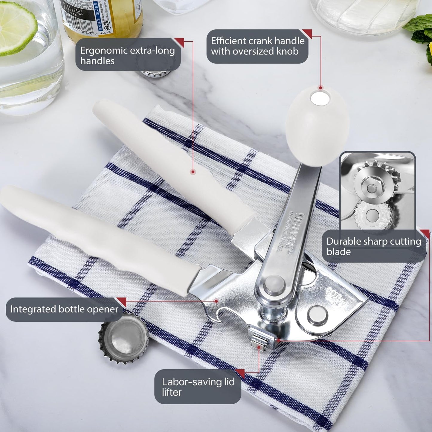 Hand Crank Can Opener Manual Heavy Duty with Comfortable Extra-long Handles