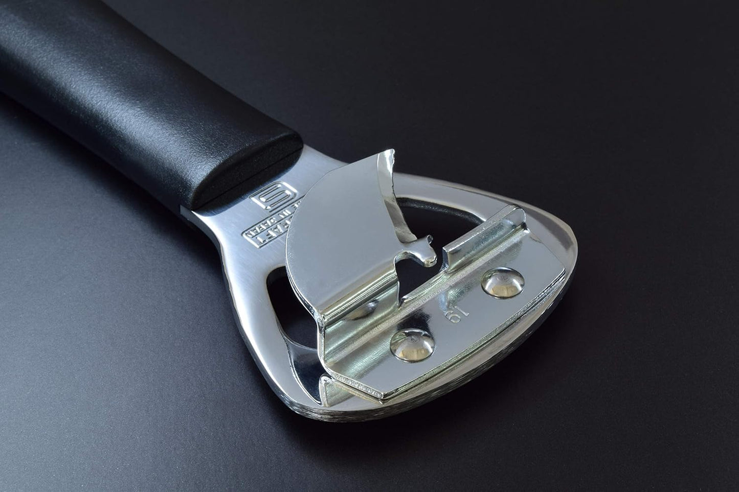 Heavy Duty Stainless Steel Bottle Opener, 5.9" Black Plastic Handle for Right-handed, Seki Japan