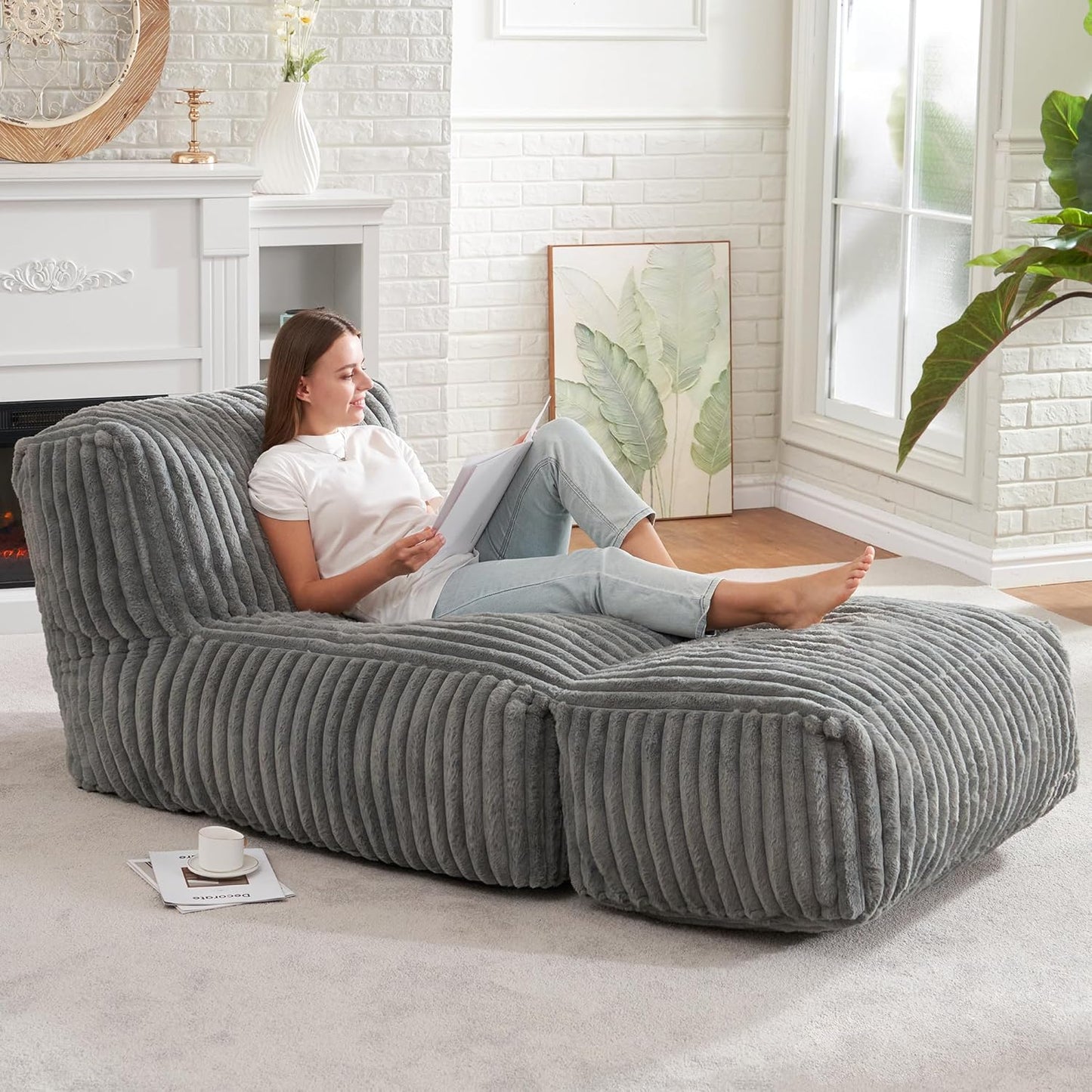Large Bean Bag Lounger Chair with Memory Foam Filling - Comfortable Beanbag Sofa for Adults, Ideal Balcony