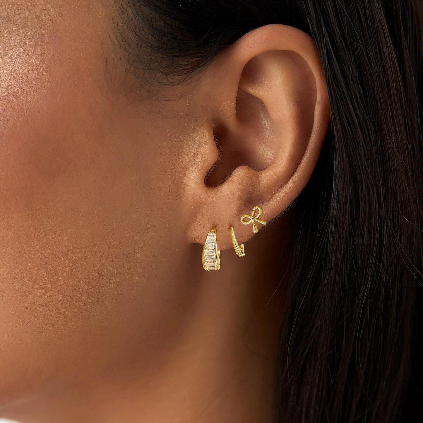 Gold Earrings for Women, 14k Gold Plated Dangle Huggie Earrings for Women Trendy Dainty Gold Hoop Earring Stacks