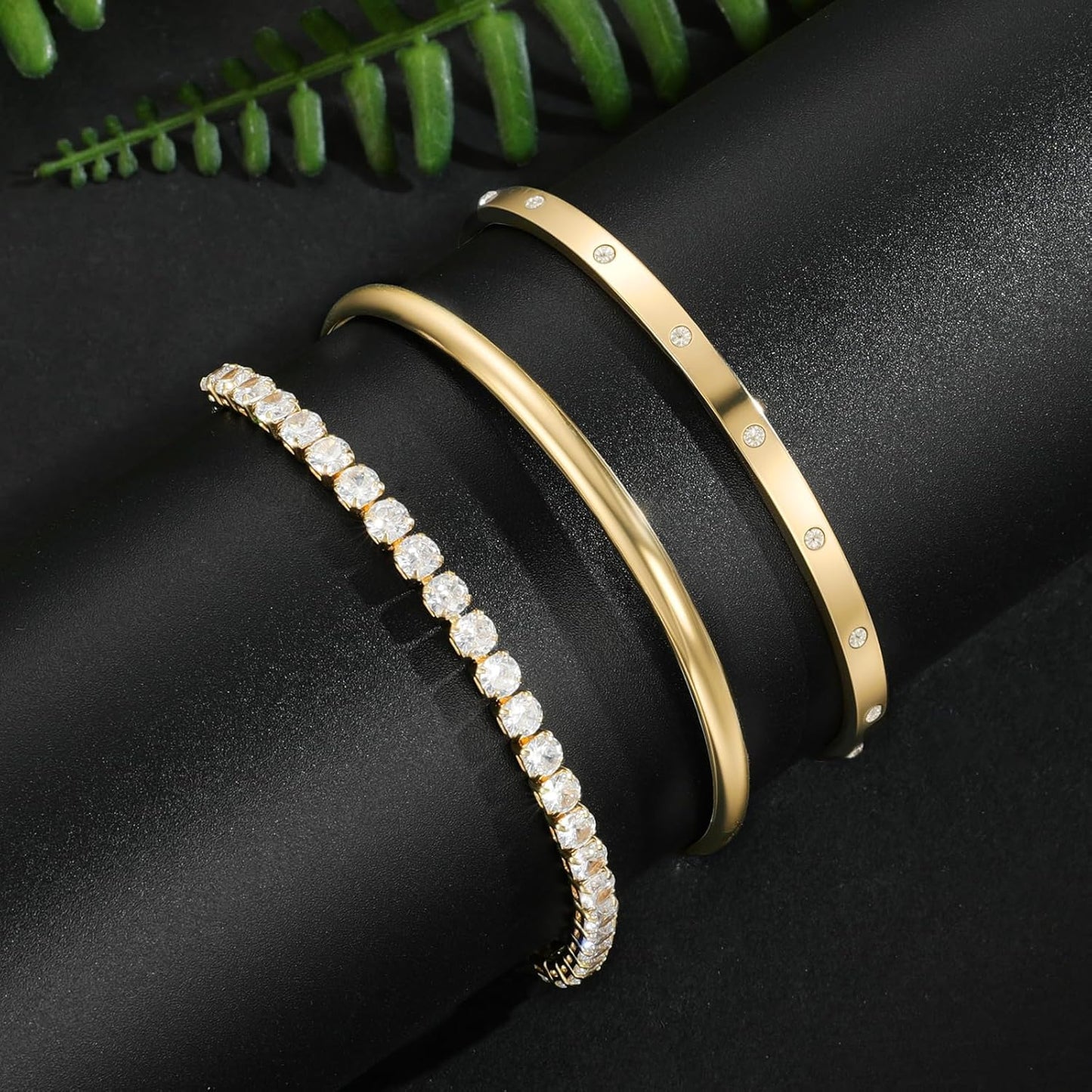 Yowivon Dainty 14K Gold Plated Bracelets for Women, Adjustable Slider Cuff Bangle Bracelets, Gold Curved Bar Hammered Bangle