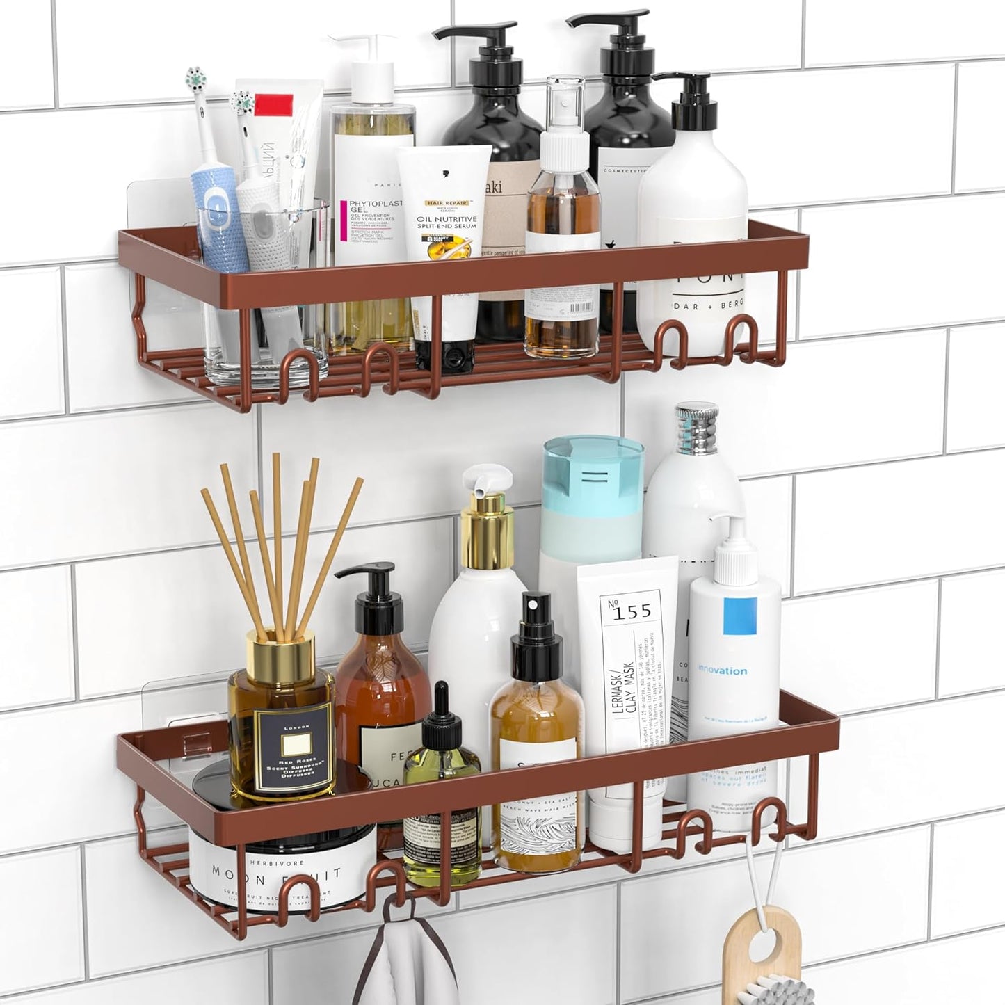 Shower Caddy Shelf Organizer Rack, Self Adhesive Black Bathroom Shelves Basket