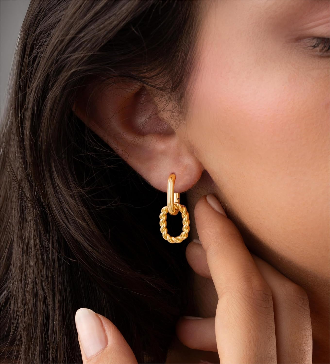 Gold Earrings for Women Trendy, Simple Dainty 14K Gold Plated Paperclip Square Chain Link Dangle Pin Stud Huggie Earrings Lightweight