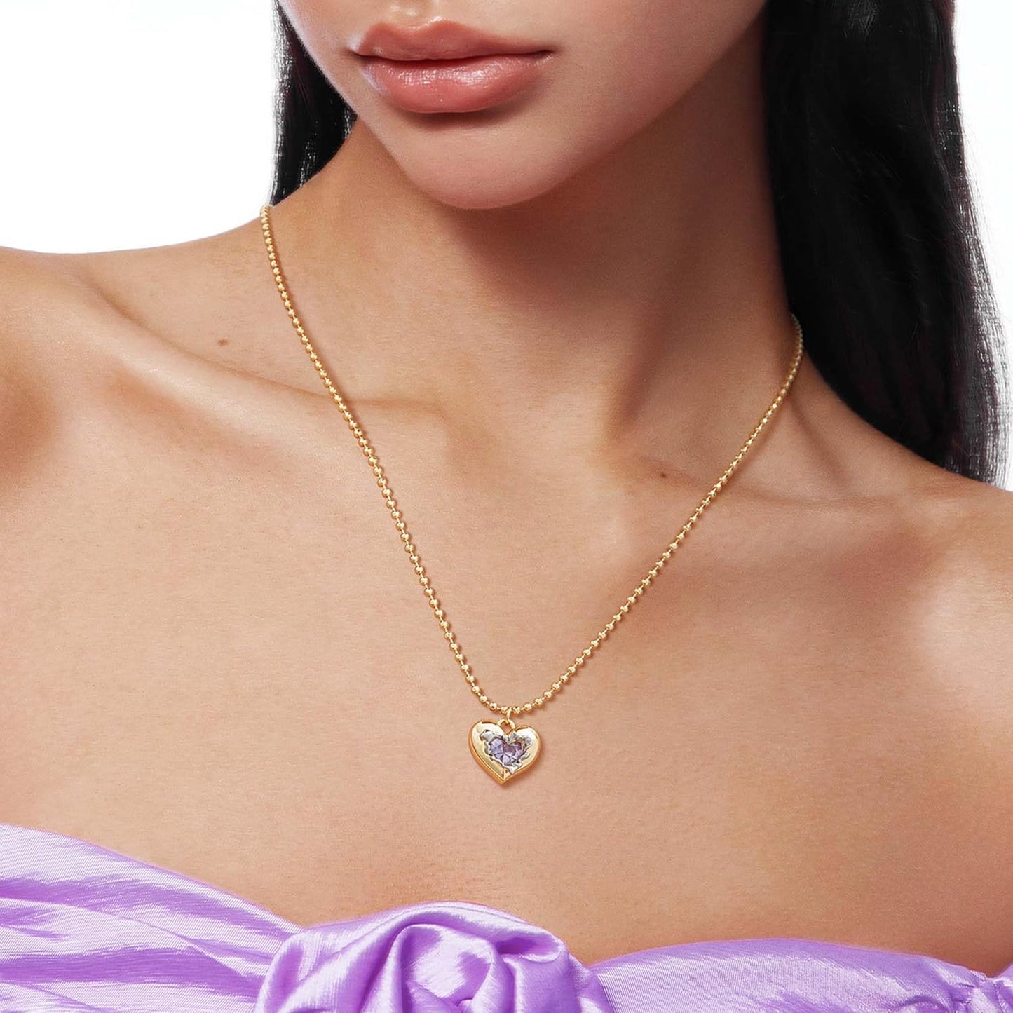14K Gold Birthstone Heart Necklace - CZ Pendant Jewelry for Women, Birthday Gift