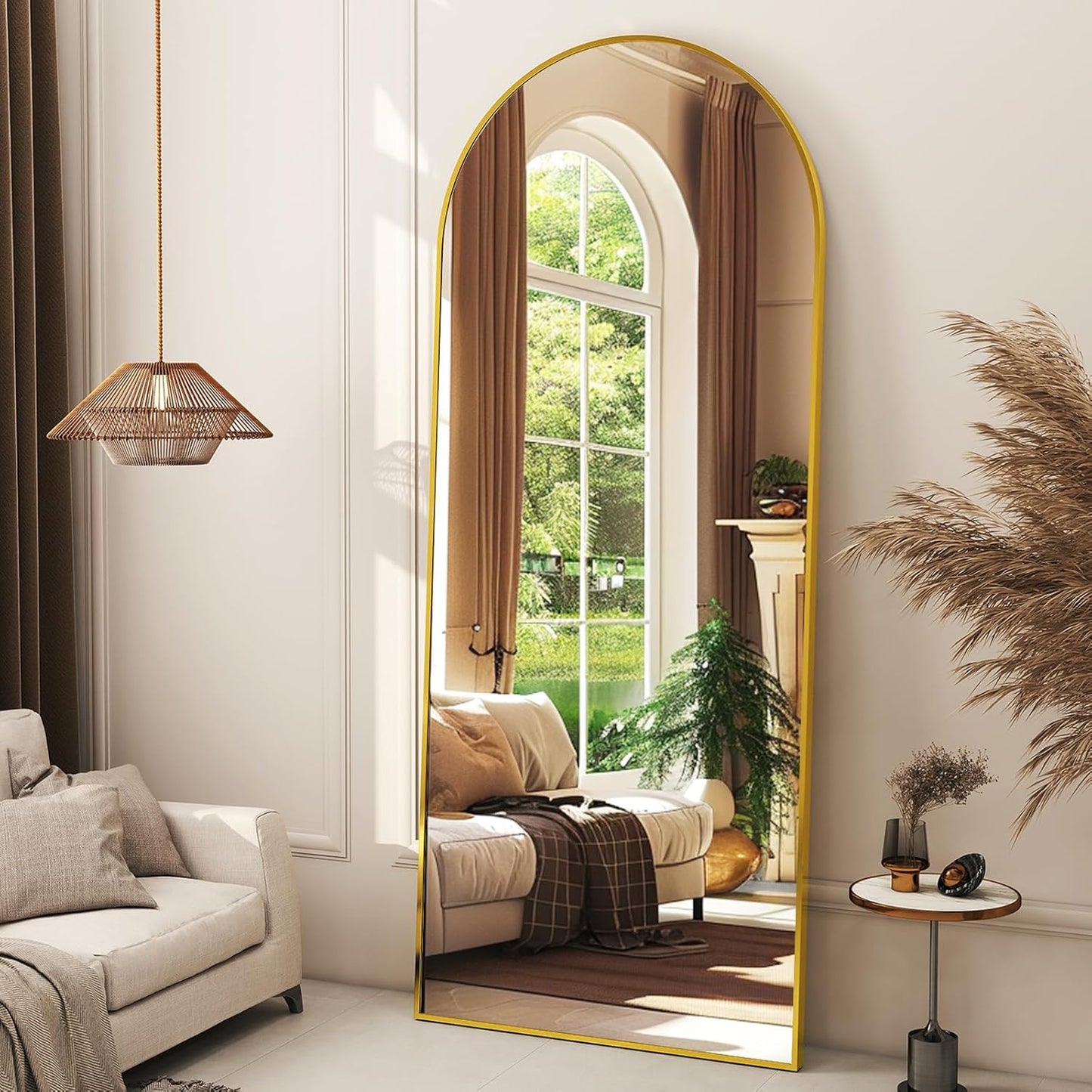 56"x21" Arched Full Length Mirror Floor Mirrors Frame Free-Standing Wall Mounted Floor Mirrors