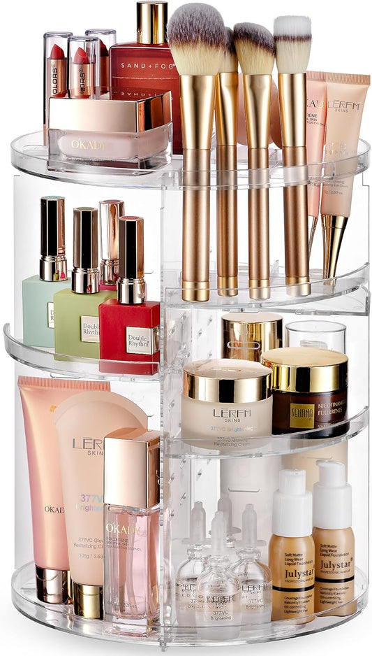 360 Rotating Makeup Organizer Countertop - Adjustable Shelf Height Countertop Storage