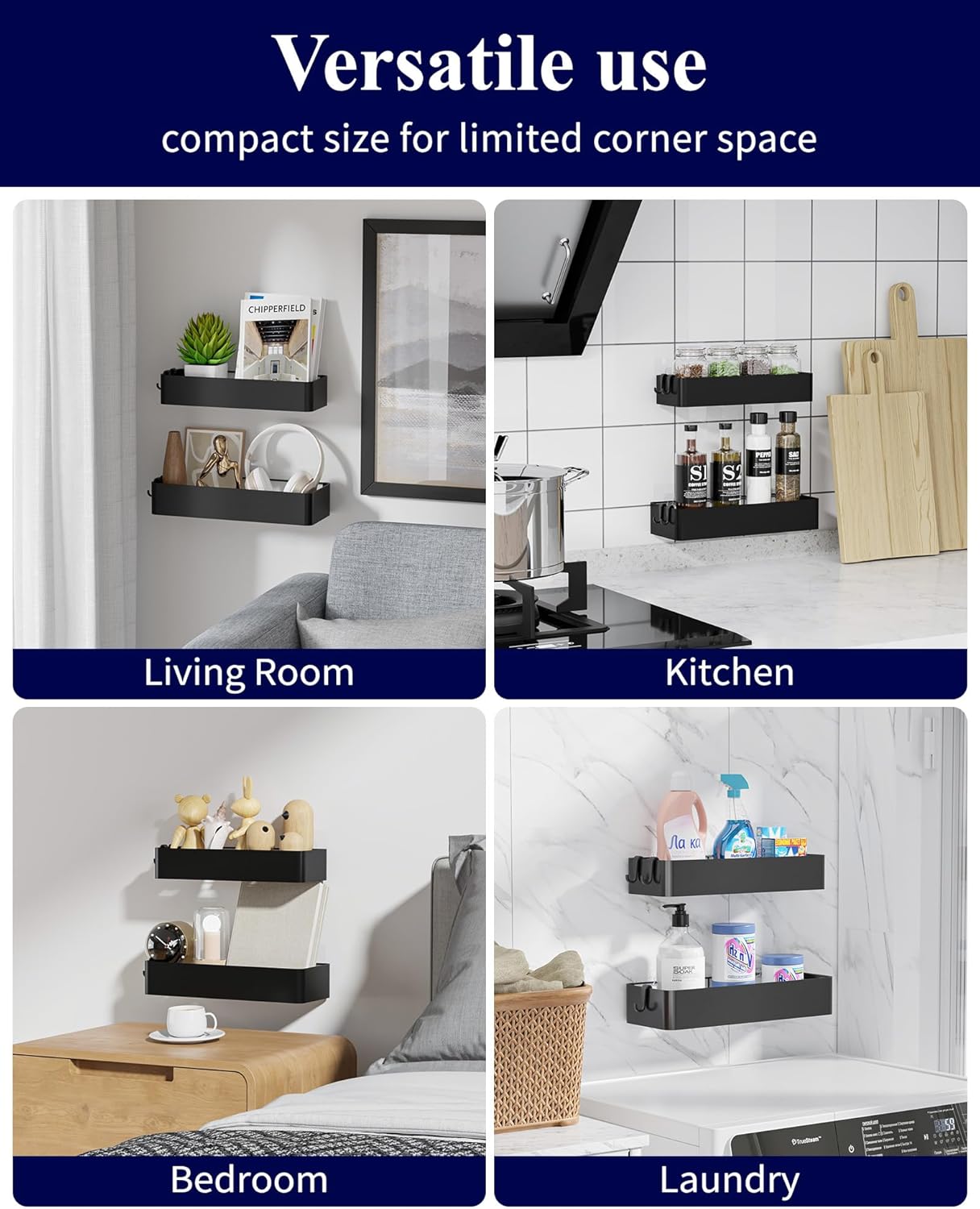 2 Pack Adhesive Shower Organizer, Rustproof Metal Shelves, No-Drill Bathroom Organizers and Storage