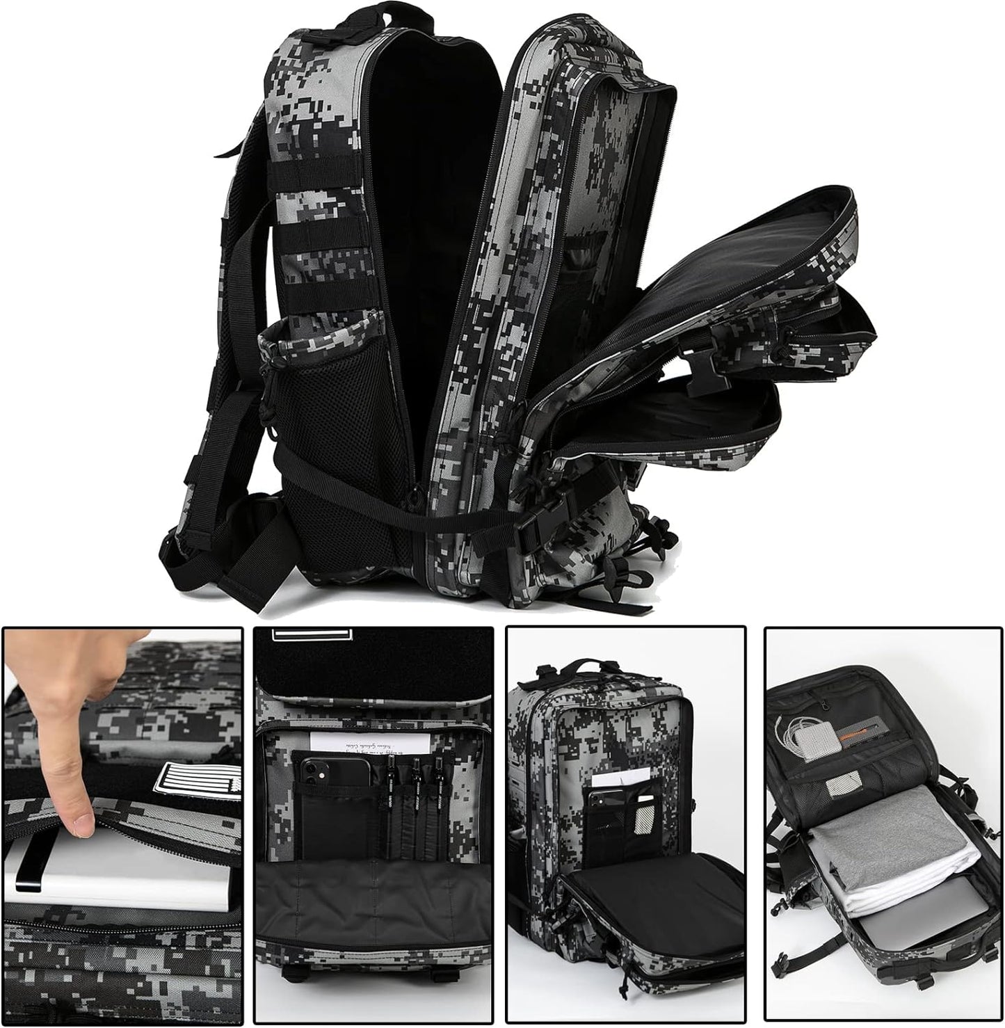 45L Military Tactical Backpack For Men Molle  Out Bag Hiking Rucksack With Bottle Holder