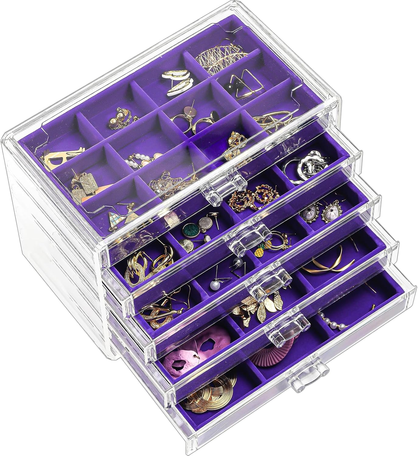 5 Layers Earring Holder Organizer Jewelry Box with 5 Drawers, Acrylic Clear Earring Case with