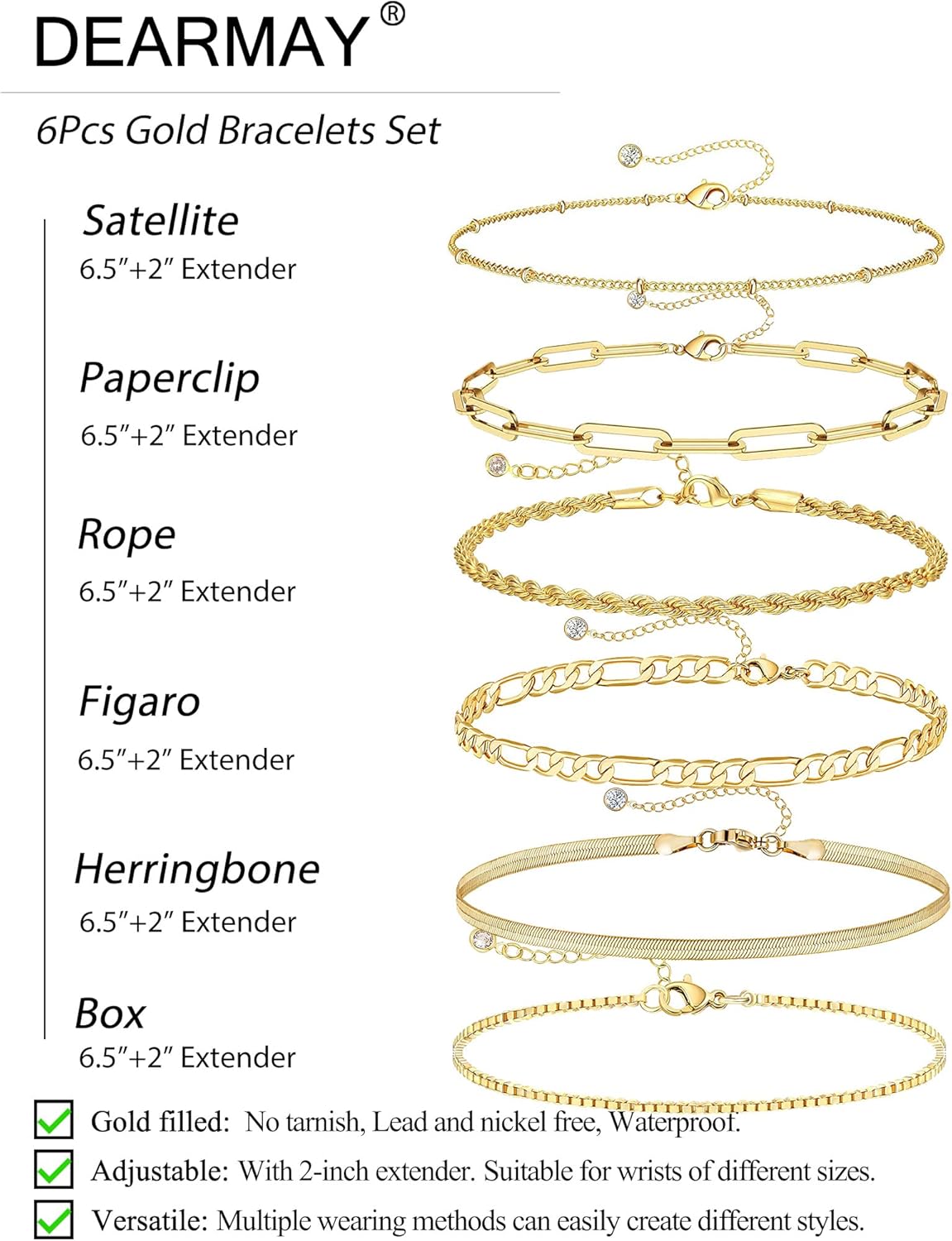 Gold Bracelets for Women Waterproof, 14K Real Gold Jewelry Sets Trendy Thin Dainty Stackable Cuban Link