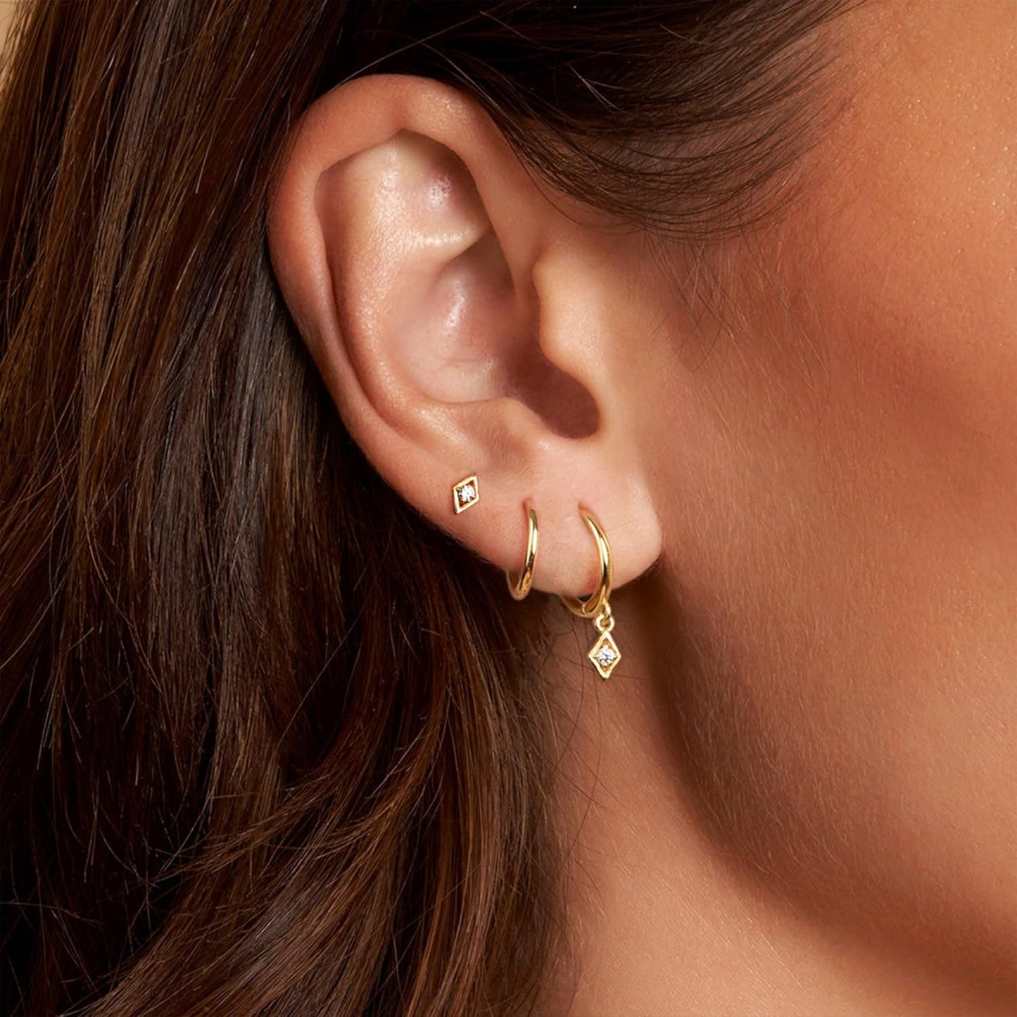 Freekiss 3 Pairs Gold Hoop Earrings Set: Dainty Stud Earrings Trendy Small 14K Gold Plated Hypoallergenic Dangle Cartilage