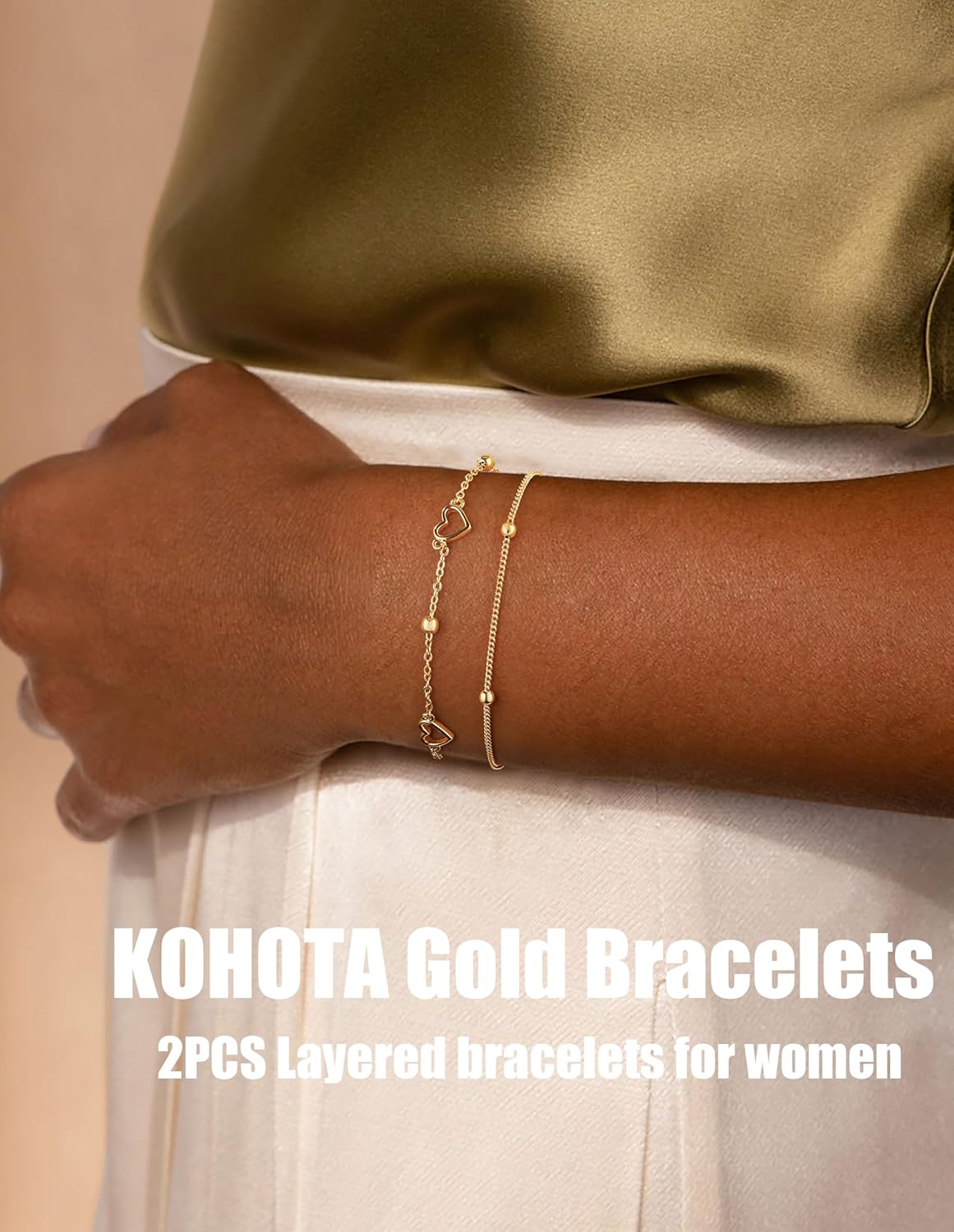 Gold Bracelets for Women Trendy 14K Gold Plated Bracelet for Women Non Tarnish Dainty Stackable Layered