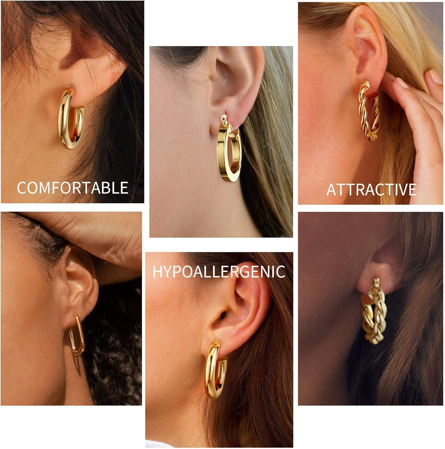 9 Pairs Gold Hoop Earrings for Women, 925 Sterling Silver Post 14K Real Gold Plated Chunky Hoop Earrings Set for Women