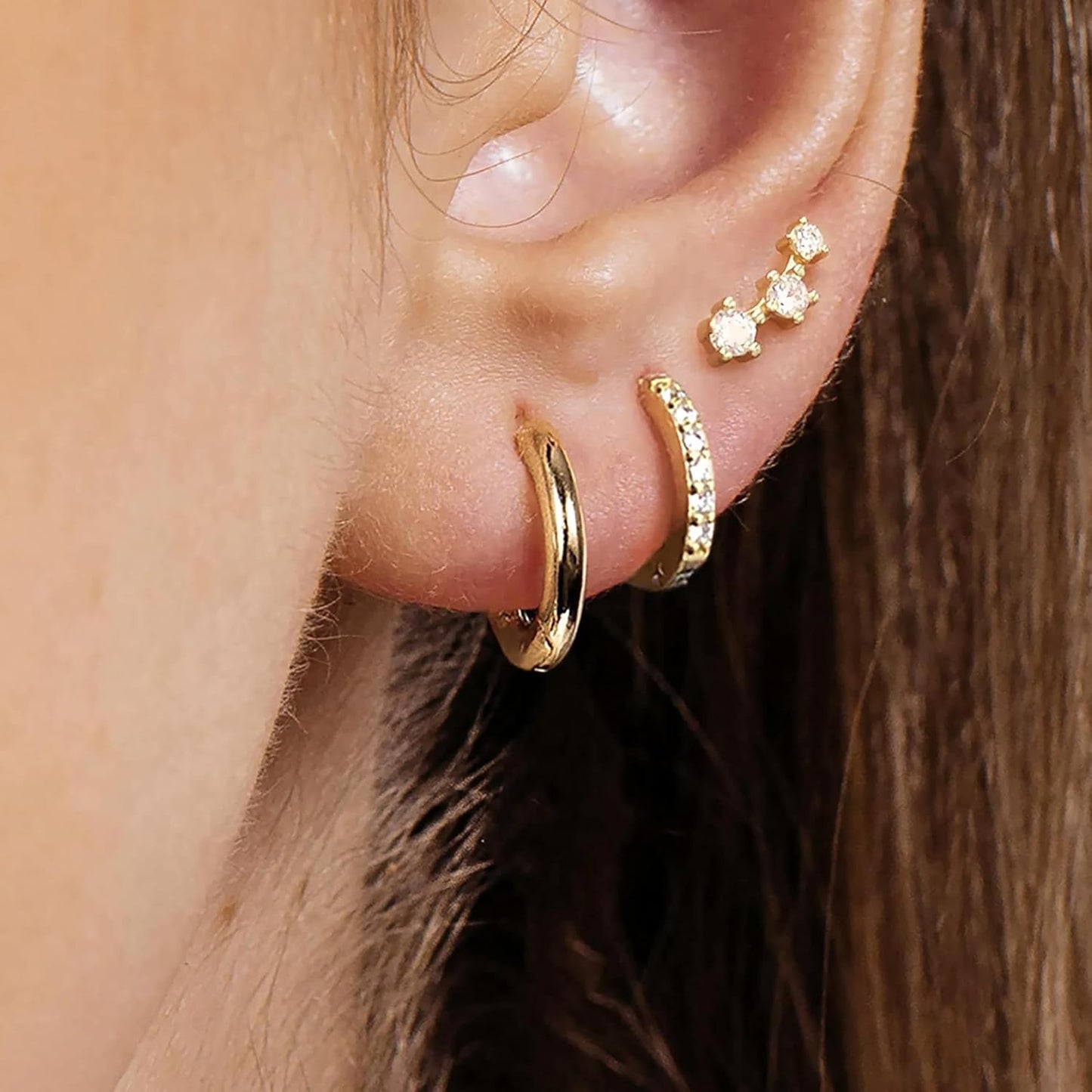 Freekiss 3 Pairs Gold Hoop Earrings Set: Dainty Stud Earrings Trendy Small 14K Gold Plated Hypoallergenic Dangle Cartilage
