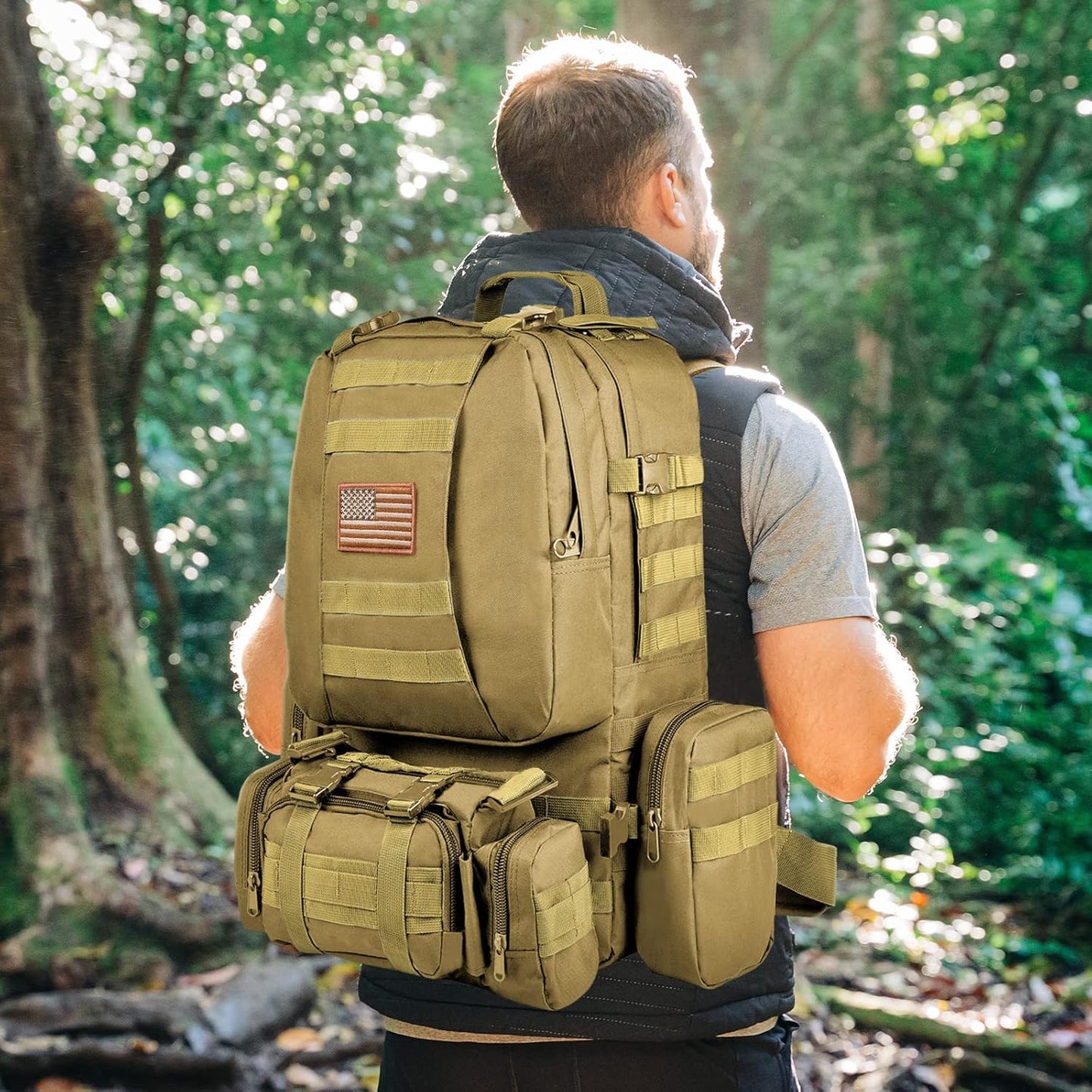 Tactical Backpack Military Army Rucksack 60L Large Assault Pack Detachable Molle Bag