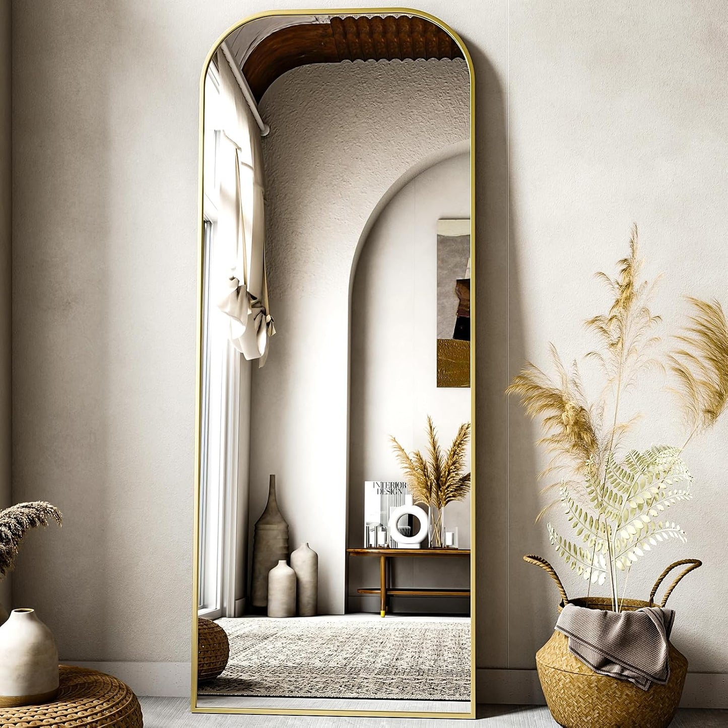56x21 Inch Full Length Mirror - Large Floor Standing & Wall Mountable Full Body Mirror