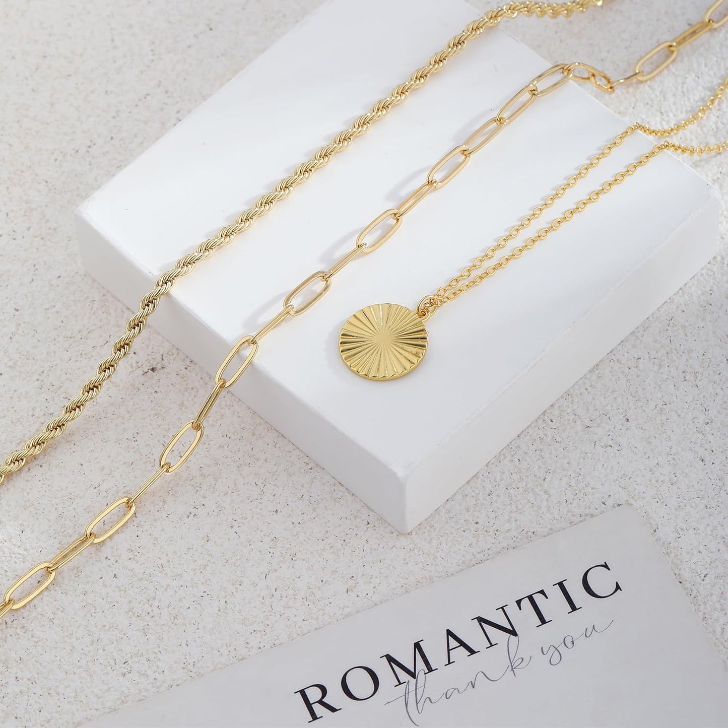 Layered Gold Necklace Set for Women, 14K Gold Plated Dainty Adjustable Stackable Necklaces