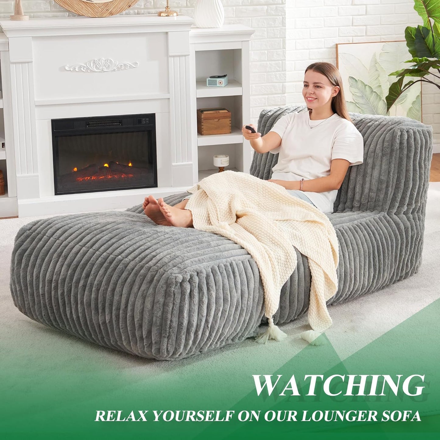 Large Bean Bag Lounger Chair with Memory Foam Filling - Comfortable Beanbag Sofa for Adults, Ideal Balcony