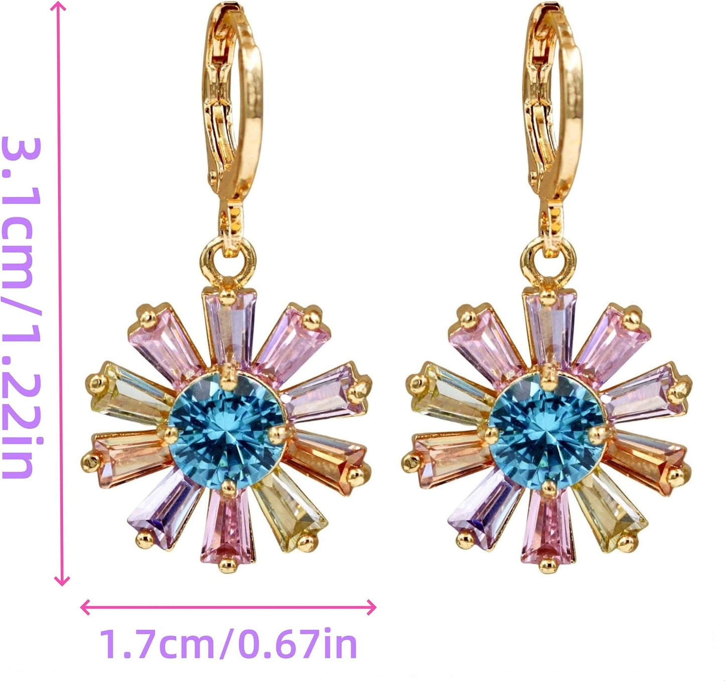 Vuskdtei18K Gold Plated Flower Dangle Earrings for Women, Hypoallergenic Cubic Zirconia Earrings, Elegant Chandelier Drop Earrings