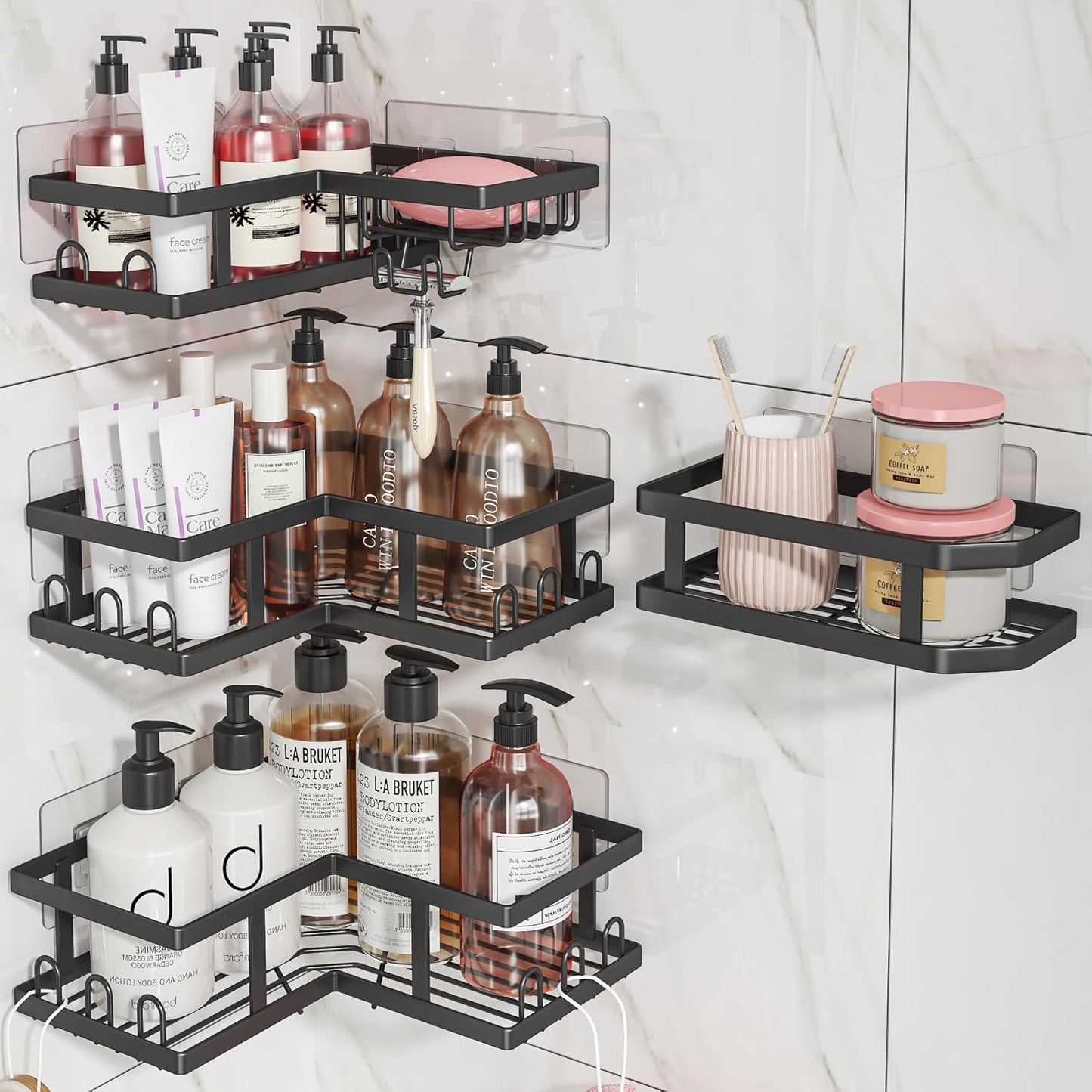 Shower Caddy Corner with Soap Holder, No Drilling Shower , Adhesive Shower Organizer, 4-Pack