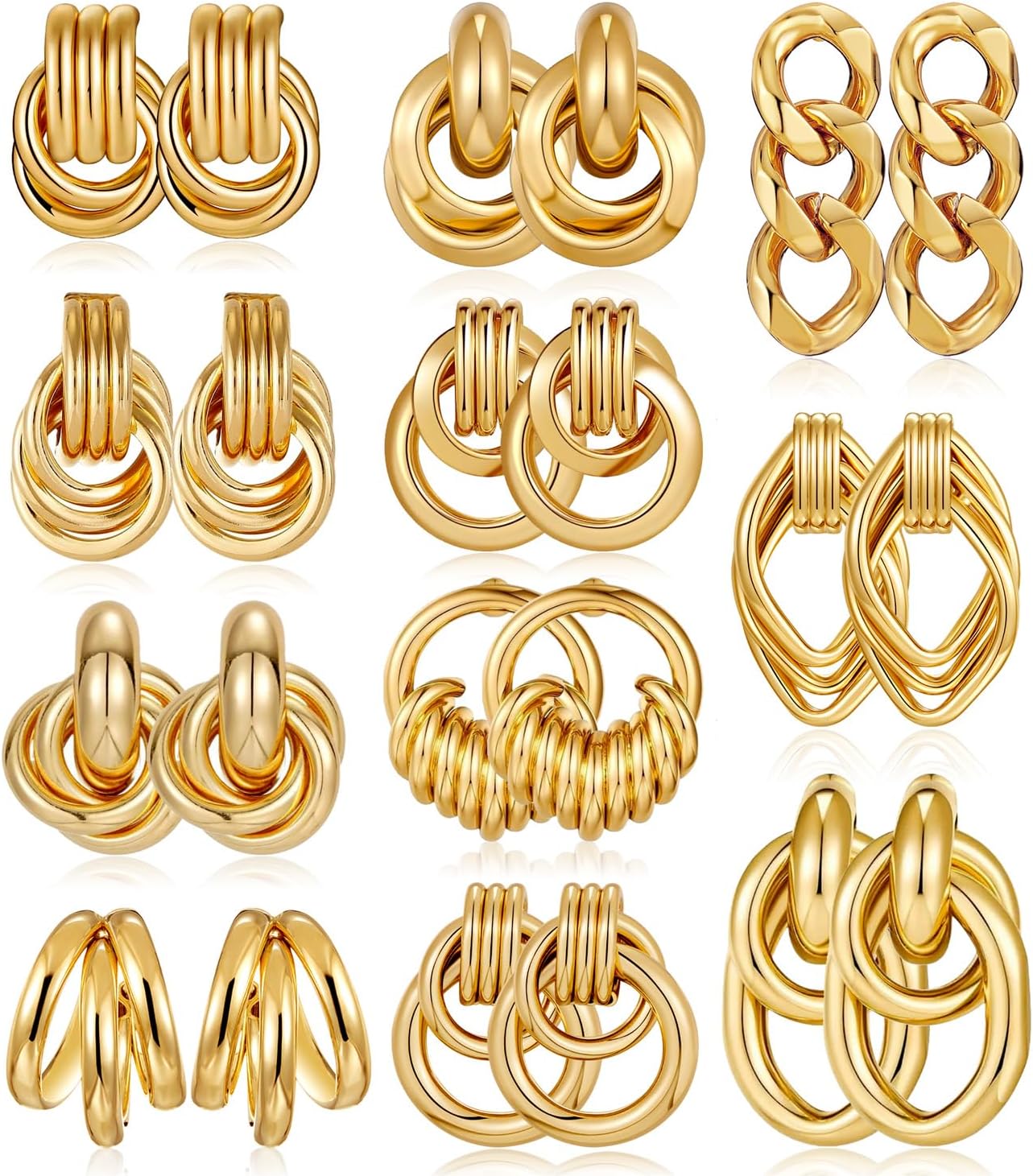 11 Pairs Trendy Gold Knot Earrings for Women Chunky Statement Long Link Drop Dangle  Lightweight Jewelry Set